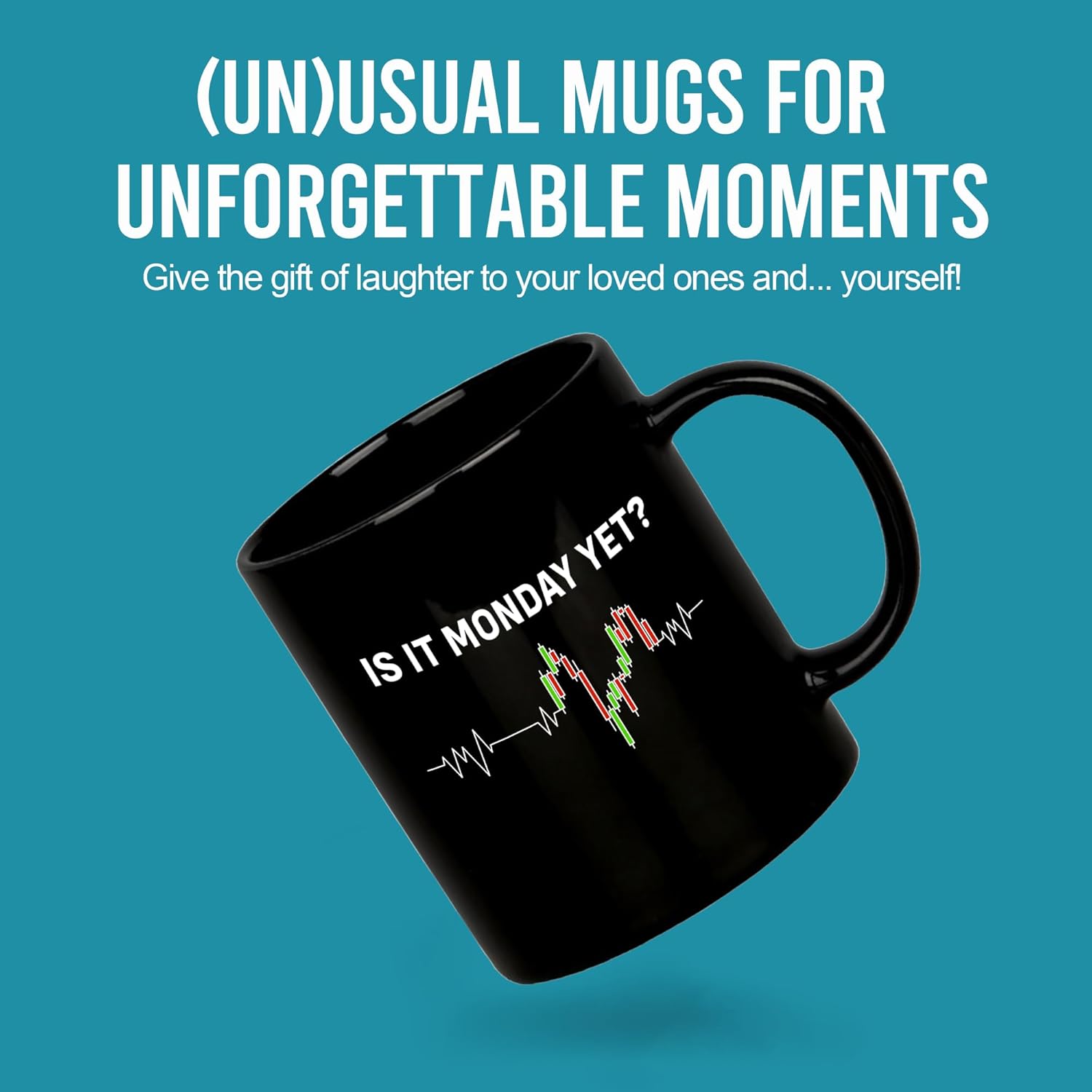 Panvola Is it Monday Yet Heartbeat Traders Gifts Investor Day Trading Stock Market Novelty Drinkware Ceramic Mug 11 oz (Classic, Black) - Image 2