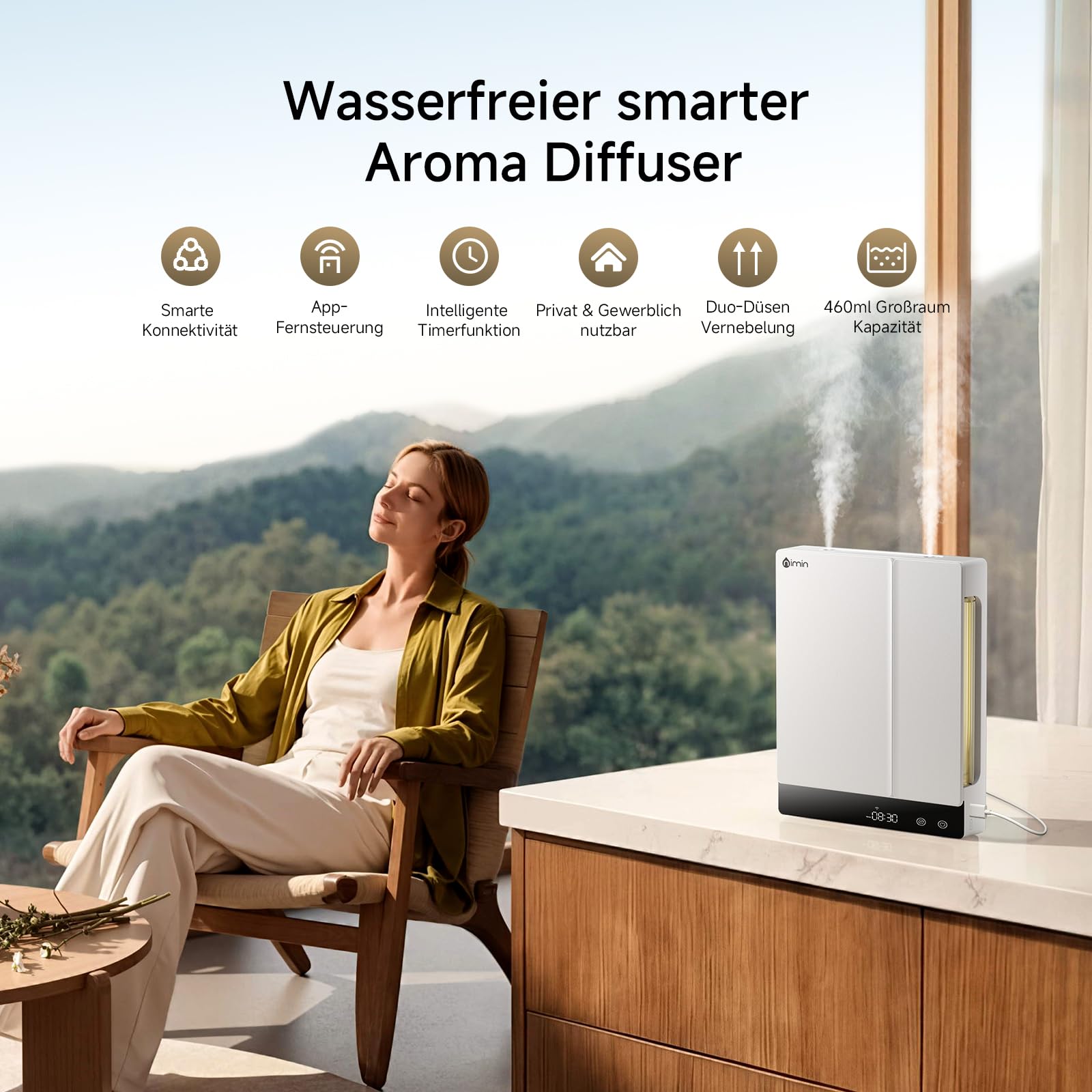 Smart WLAN Aroma Diffuser mit App – ätherische Öle Diffusor, Aromatherapie-Duftöldiffusor, Ultraschallvernebler, Air Diffuser, 2x230ml Doppelkammer-Doppeldüse, Wand/Tisch, Zuhause/Büro/Hotel