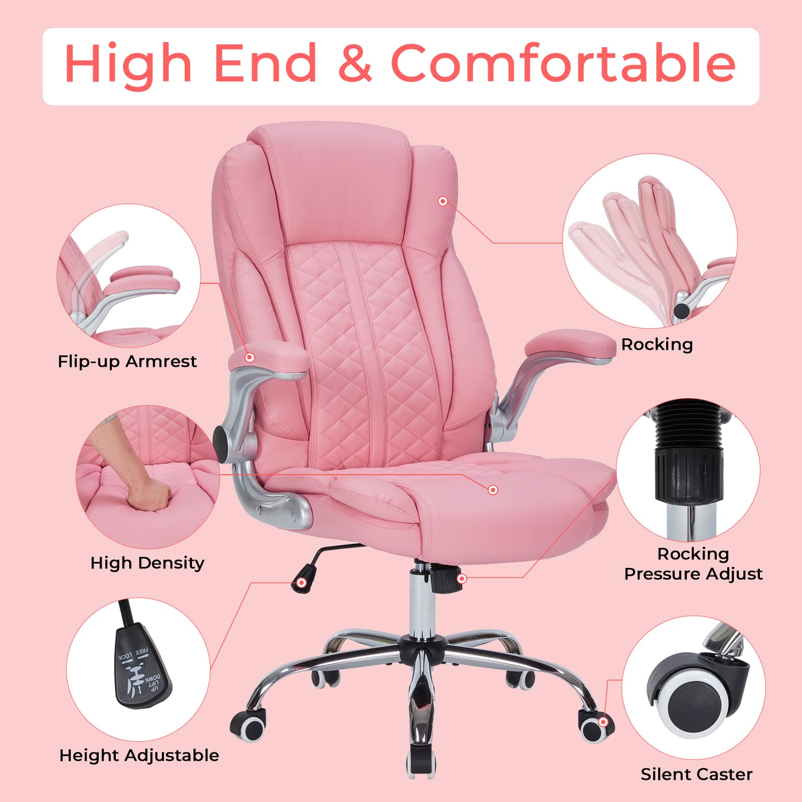 400lbs Executive Office Chair with Flip-Up Armrests Big and Tall Computer Chair for Heavy People Heavy Duty Ergonomic — view 4
