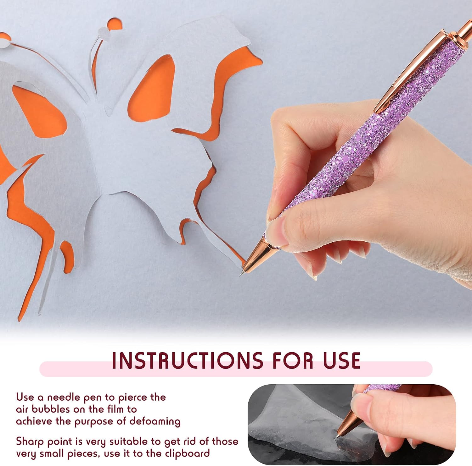 Epakh 3 Pieces Weeding Pen Vinyl Pen Pin Weeding Tool Fine Point Glitter Metal Vinyl Air Release Installation Retractable Craft Tool for DIY Craft Gift Car Puncturing(Blue, Purple, Rose,Glitter Style)
