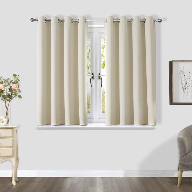 CUCRAF 2 Panels Thermal Insulated Super Soft Drapes Window Treatment Blackout Curtains for Bedroom/Living Room/Nursery - W46 x L54 inch Beige Eyelet Curtains