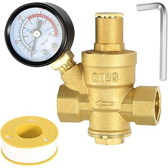 Pressure Regulator Water 1 Inch DN25 with Pressure Gauge Made of 100% High Hardness Brass Adjustable Pressure Regulator for Water Pressure Relief Valve Water Pressure Regulator Water Pressure Regulator Boiler