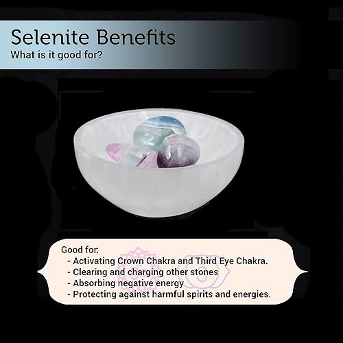 Miniatura 3 de Soul Sticks Cuenco de selenita de 3 pulgadas relleno de piedra semicristal y curativa de selenita pura, cuenco decorativo de carga de cristal de