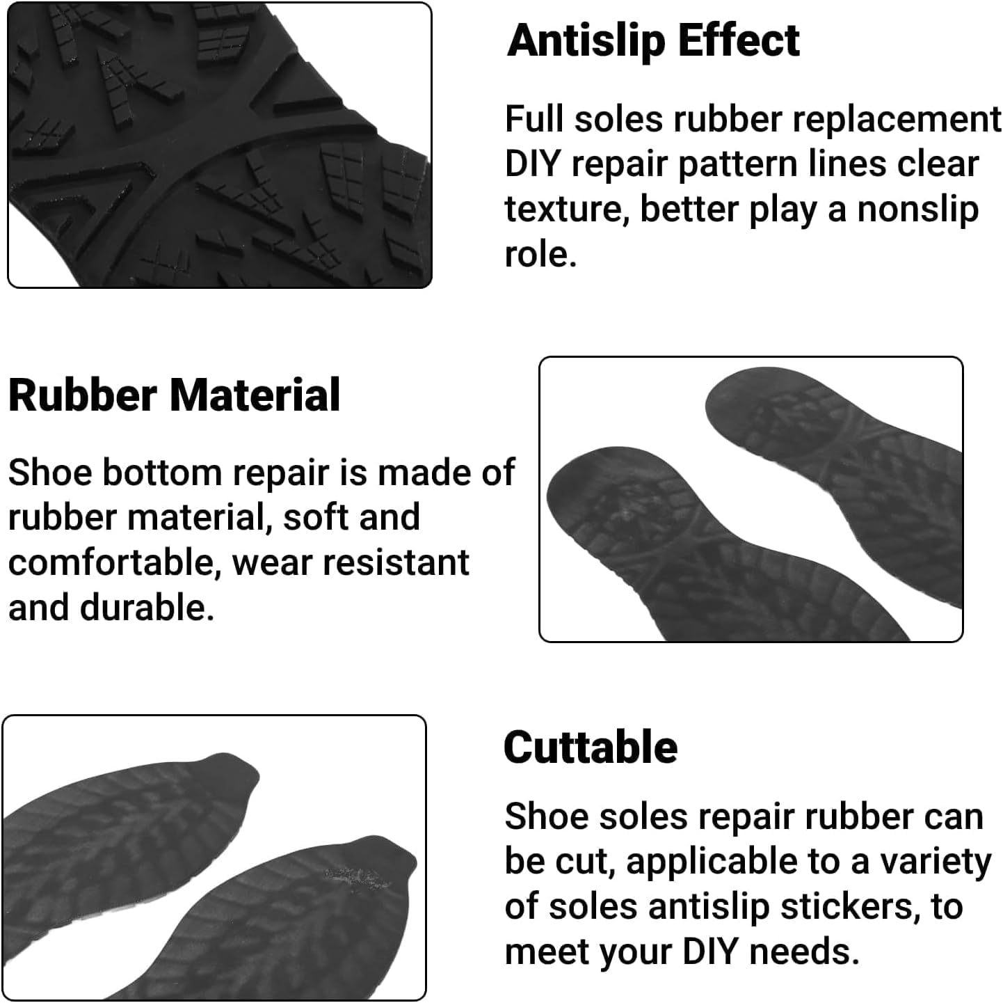 Suela de goma completa para reparación de calzado, negra, antideslizante, protector inferior de repuesto para bricolaje, absorción de impactos, para zapatillas deportivas y zapatos de hombre