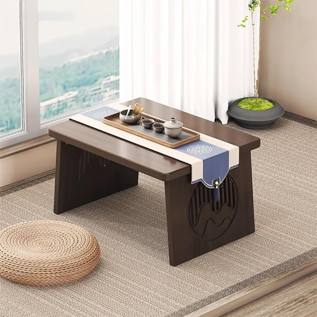 Folding Dining Table, Multi Functional Japanese-Style Square Bamboo Low Coffee Table, for Sitting On The Floor Bedroom Bay Window(A,27.5x15.7x11.8in)