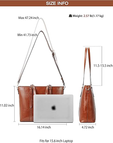 Miniatura 3 de BOSTANTEN Bolso de mano de cuero para mujer para laptop, bolsa al hombro de oficina, maletín vintage de 15.6 pulgadas, bolso de trabajo para la