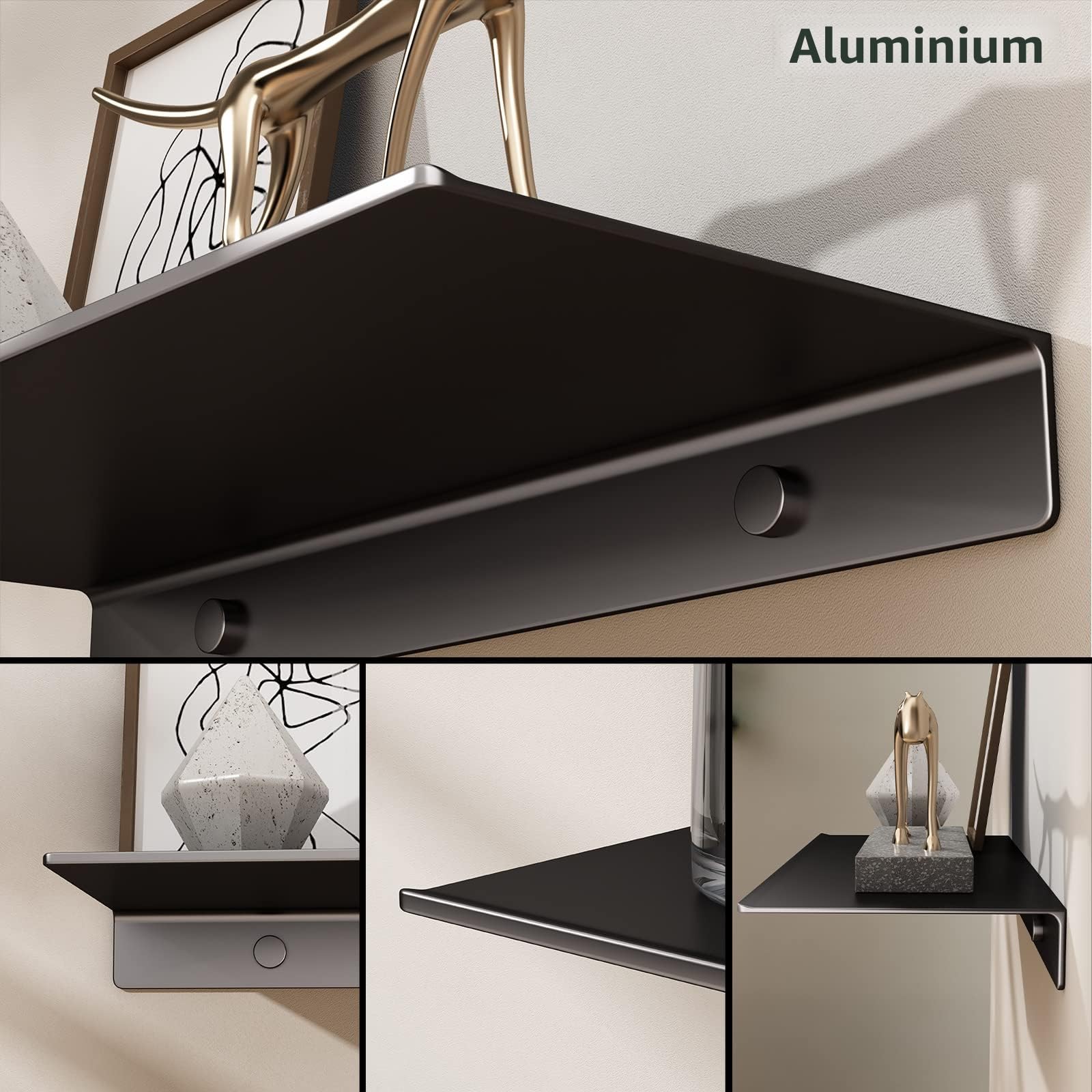Lot De 2 étagères Flottantes Métal Noir – 40,6x30,5 Cm – Support Triangulaire, Charge 18kg – Pour Salon, Cuisine, Salle De Bain