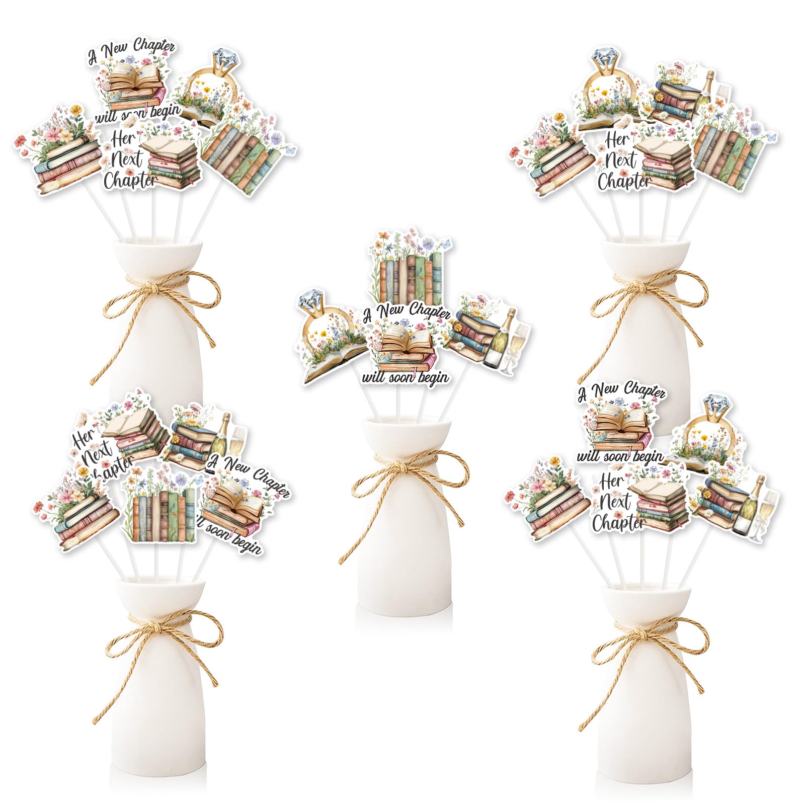 24Pcs Storybook Bridal Shower Centerpieces Sticks, A New Chapter Will Soon Begin Table Decorations, Floral Book Her Next Chapter Table Signs for Bridal Shower E