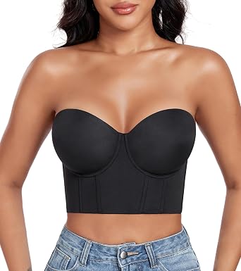 DotVol Womens Longline Strapless Full Figure Underwire Corset Bustier Bra
