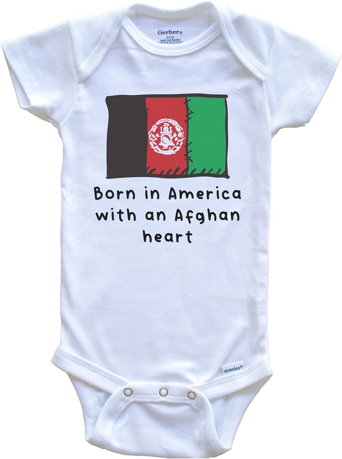 Born in America with an Afghan Heart Cute Afghanistan Flag One Piece Baby Bodysuit