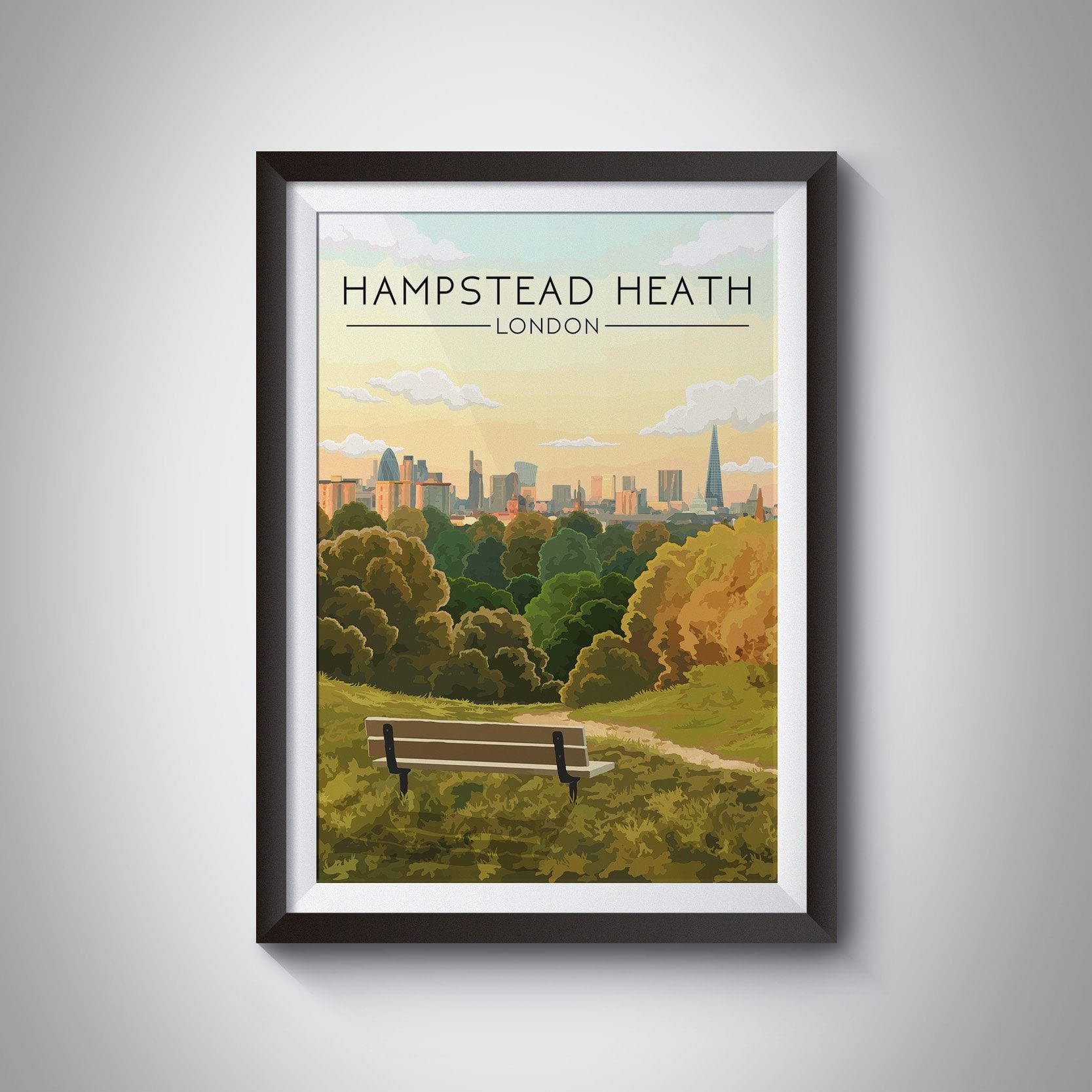 Bucket List Prints Hampstead Heath London Skyline Travel Poster