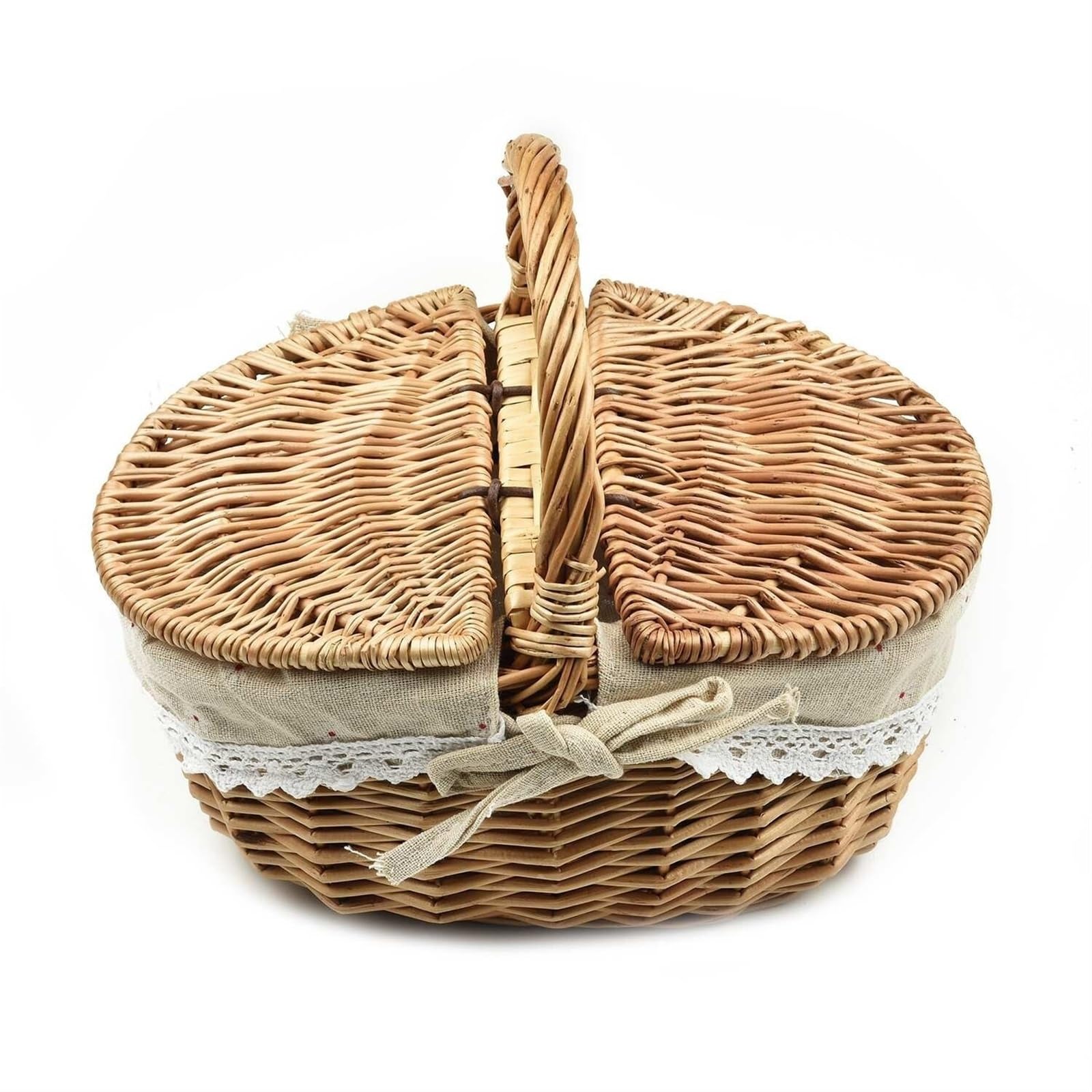 VELOMY Picnic Accessories Styled Basket, Camping And Picnic Basket With Handle, Shopping And Storage Basket With Double Lid