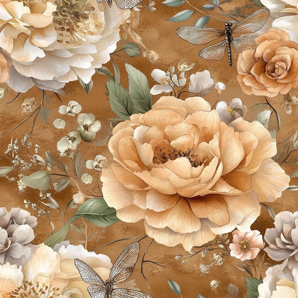 Jiaoqss M Removable Wallpaper Brown Floral Stick On Wallpaper Boho Flower Removable Living Roo Bedroo Thicken Vinyl Wrap For Furniture Sticky Back