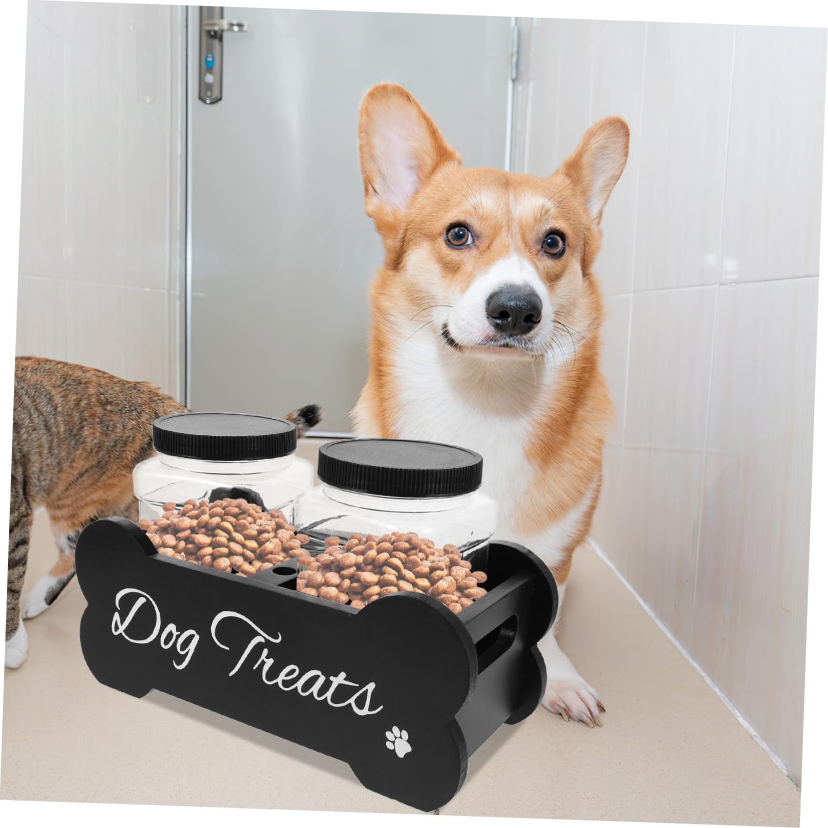 COLLBATH Holz Hundefutterbox mit Luftdichtem Verschluss und Großer Kapazität Eleganter Hundeleckerlihalter für Aufbewahrung von Hundefutter und Snacks der Küchenarbeitsplatte