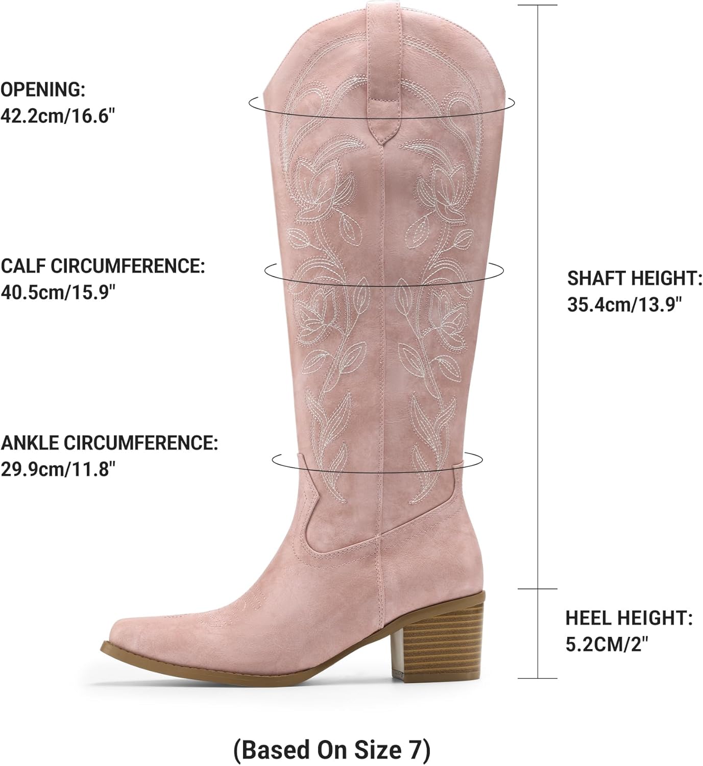 DREAM PAIRS Womens Cowboy Boots Western Comfortable Chunky Heel Square Toe Embroidered Cowgirl Knee High Boots - Image 4