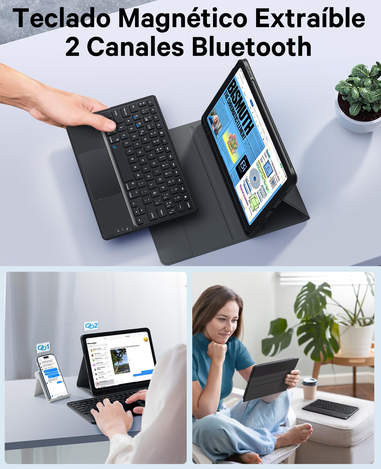 Clavier Bluetooth Earto Pour IPad 10e/11e Gen - Avec Touchpad Rétroéclairé 7 Couleurs - AZERTY - Noir