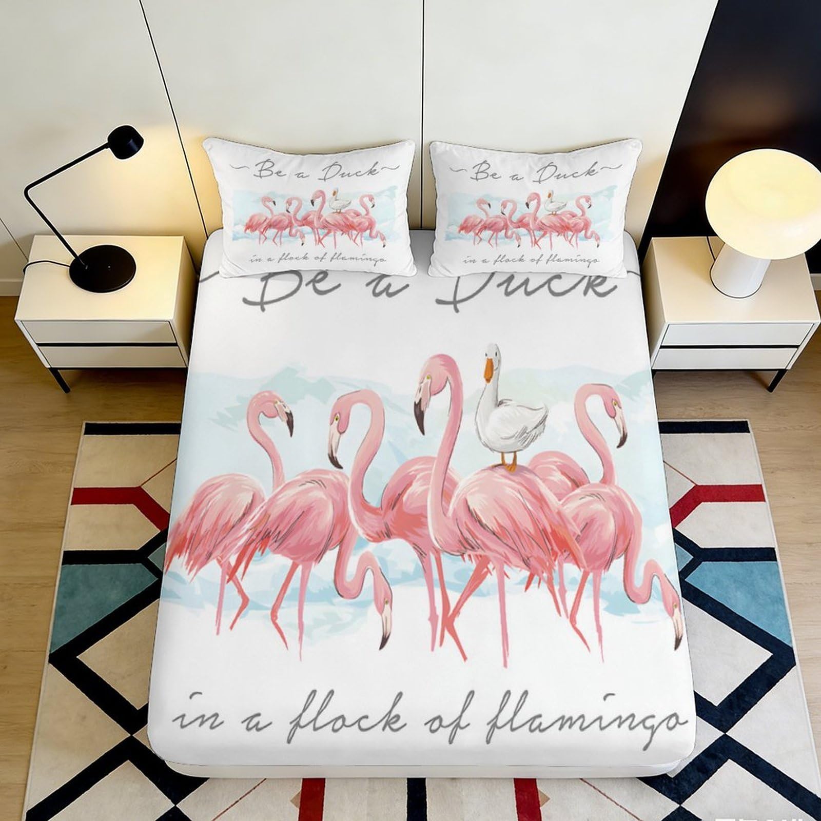 3D Printed flamingo Fitted Sheet, Microfiber soft touch, wrinkle resistant, home decor, Bed Sheet for bedroom, guest room, apartment bedding, easy to remove, washable, 118 chars 90x200x25cm