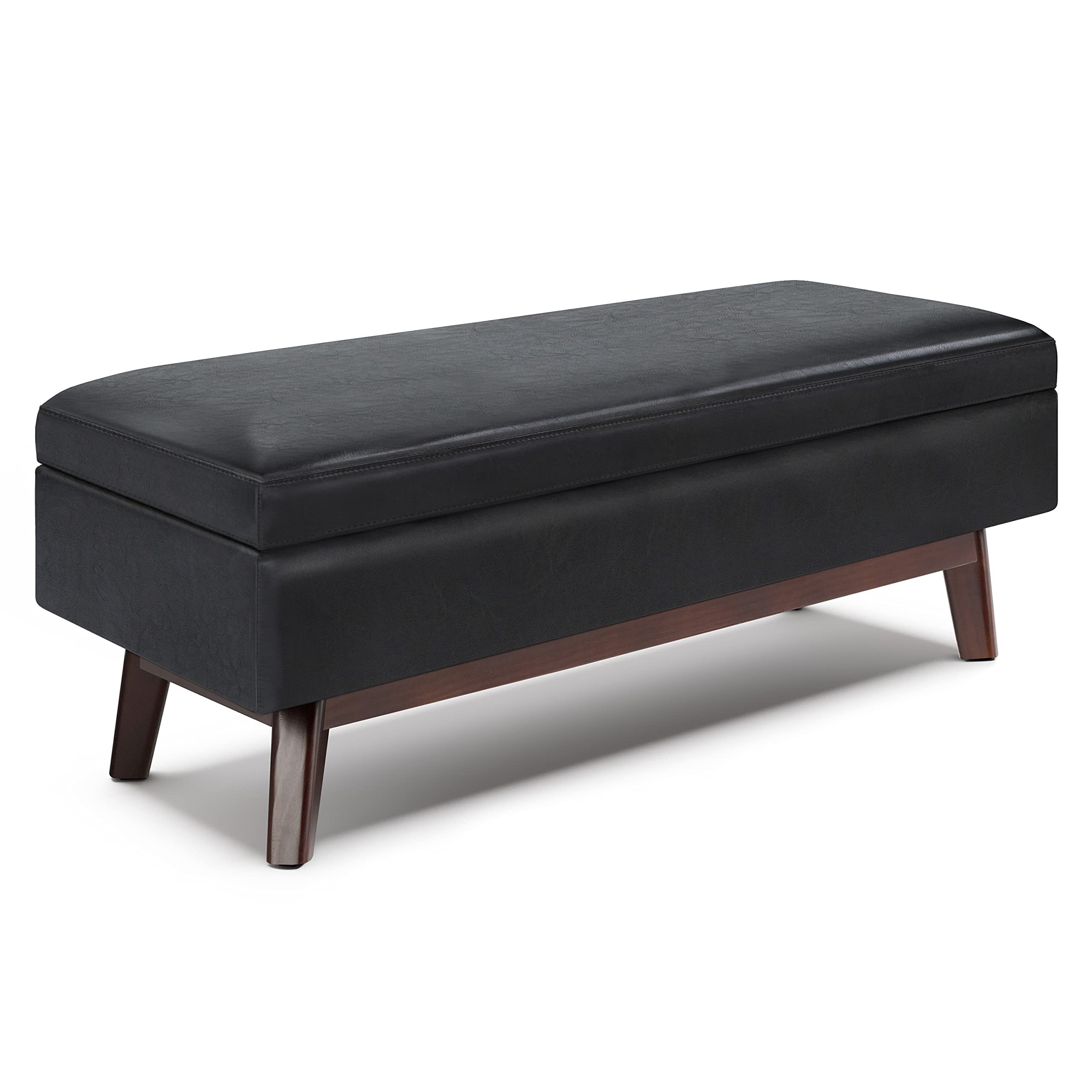 SIMPLIHOME Owen 48 inch Wide Rectangular Coffee Table Lift Top Storage Ottoman, Cocktail Footrest Stool in Upholstered Midnight Black Faux Leather for the Living Room,Mid Century Modern