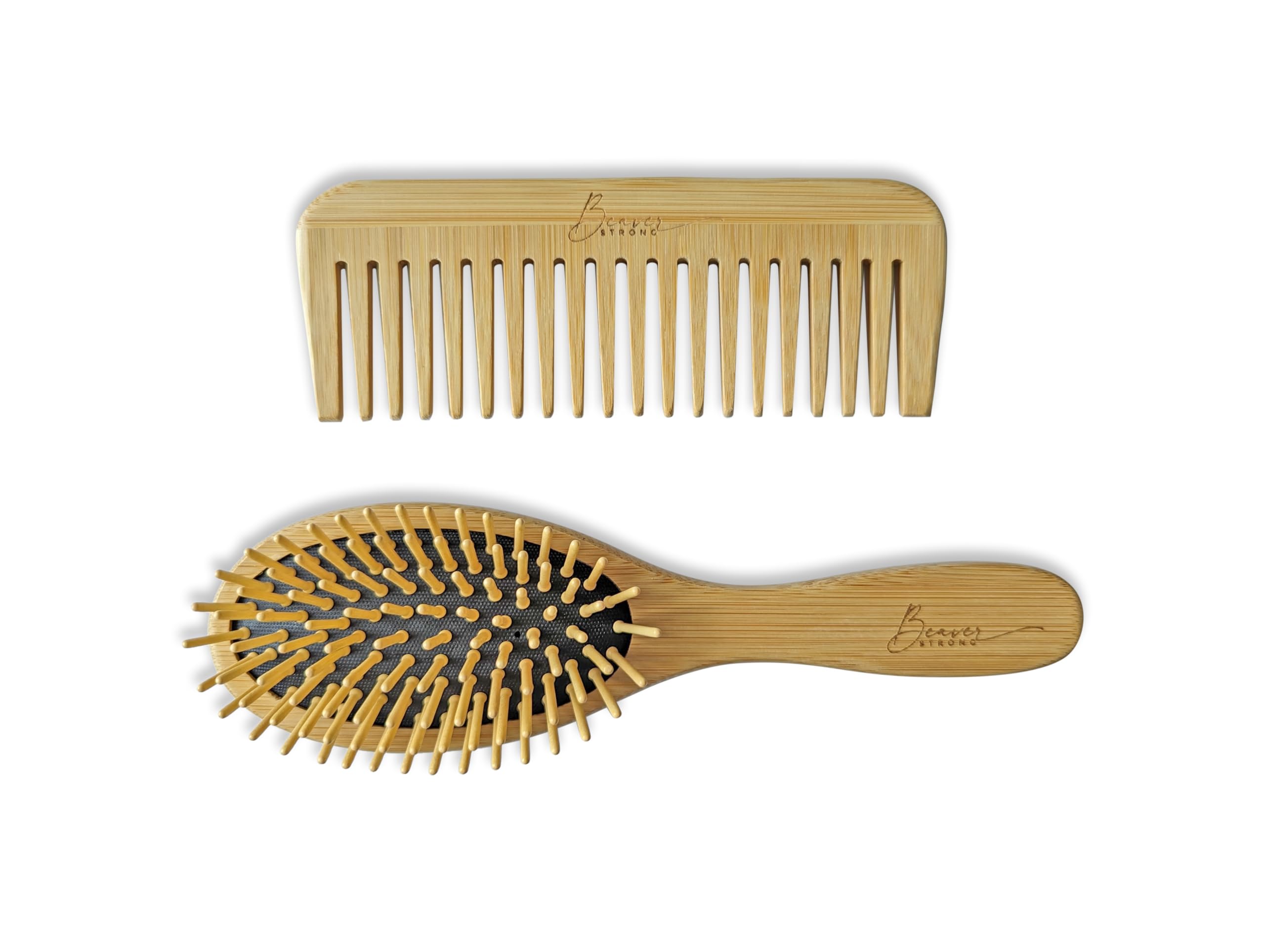 Juego de 2 cepillos y peines de madera para el cabello, cerdas de madera natural para desenredar y peinar suavemente, diseño ecológico para tus artículos esenciales diarios para el