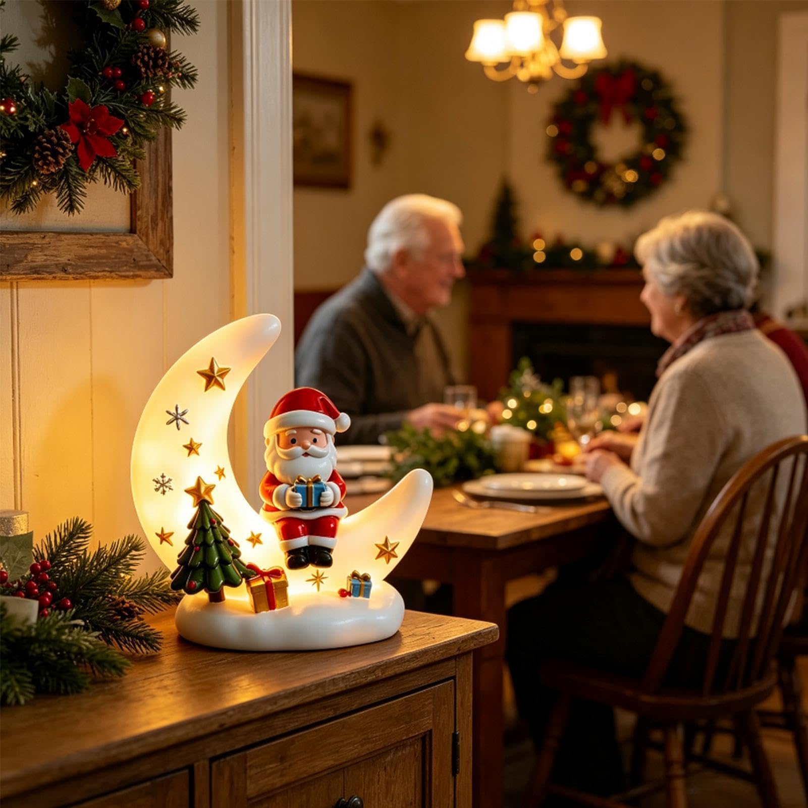 Luce Notturna di Natale Lampada Notturna Babbo Natale sulla Luna Alimentata