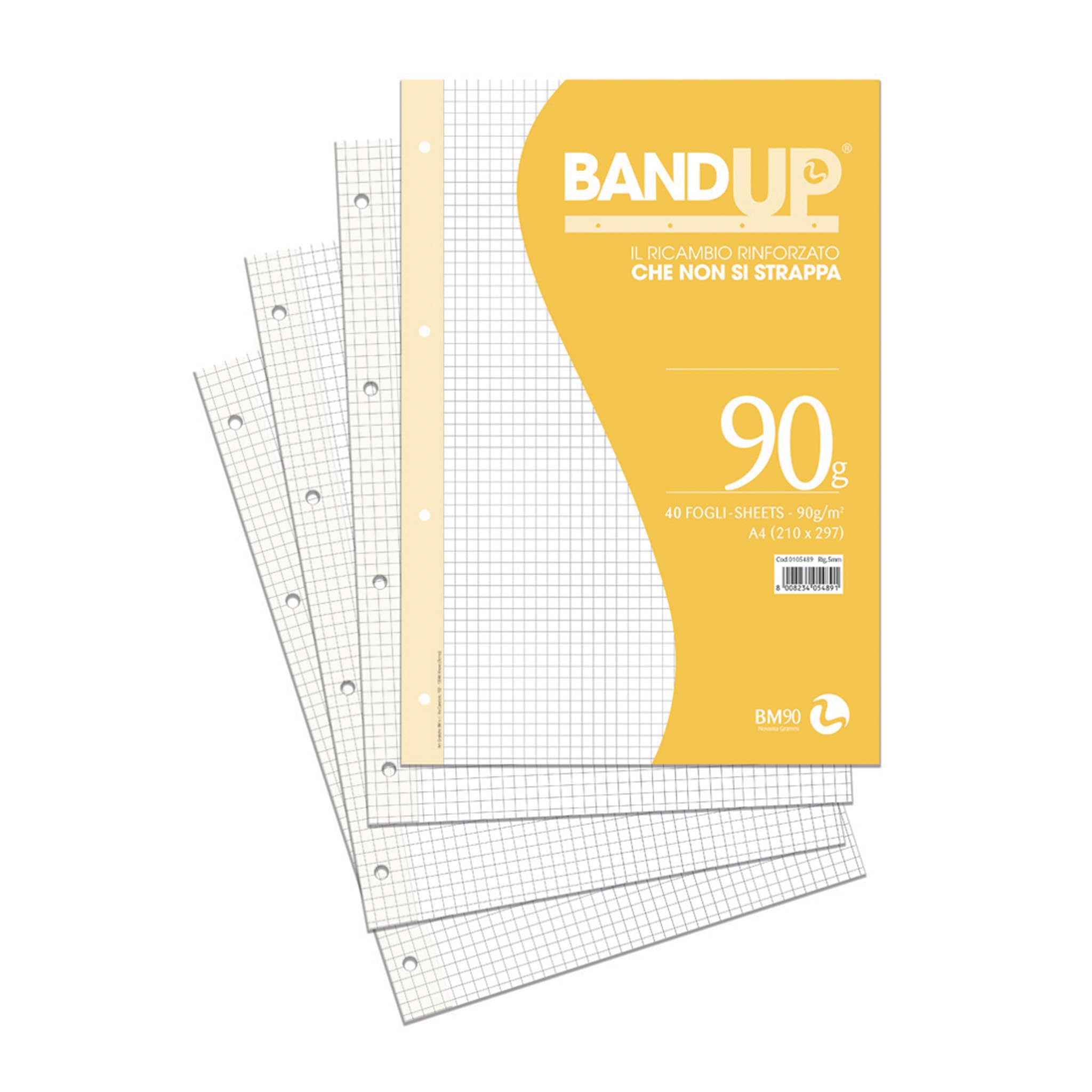 BM BeMore Ricambi Bandup A4 Con Banda Rinforzata Rigatura 5Mm Quadretti Con Margini 40 Fogli Carta 90G/Mq