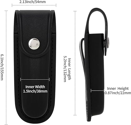 Miniatura 5 de Funda para cuchillo de bolsillo, estuche plegable para cuchillos EDC de 5 pulgadas, funda portátil de cuero para cuchillos con cierre a presión y