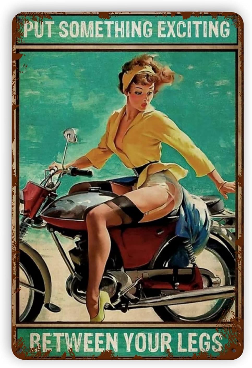 Baby Kleidung Weant Motorcycle Pinup Girl Metal Tin Signs Put Something Exciting Vintage Wall Decor Retro Art Tin Sign Funny Decorations for Home Bar Pub Cafe Farm Room Metal Posters 8x12 Inch