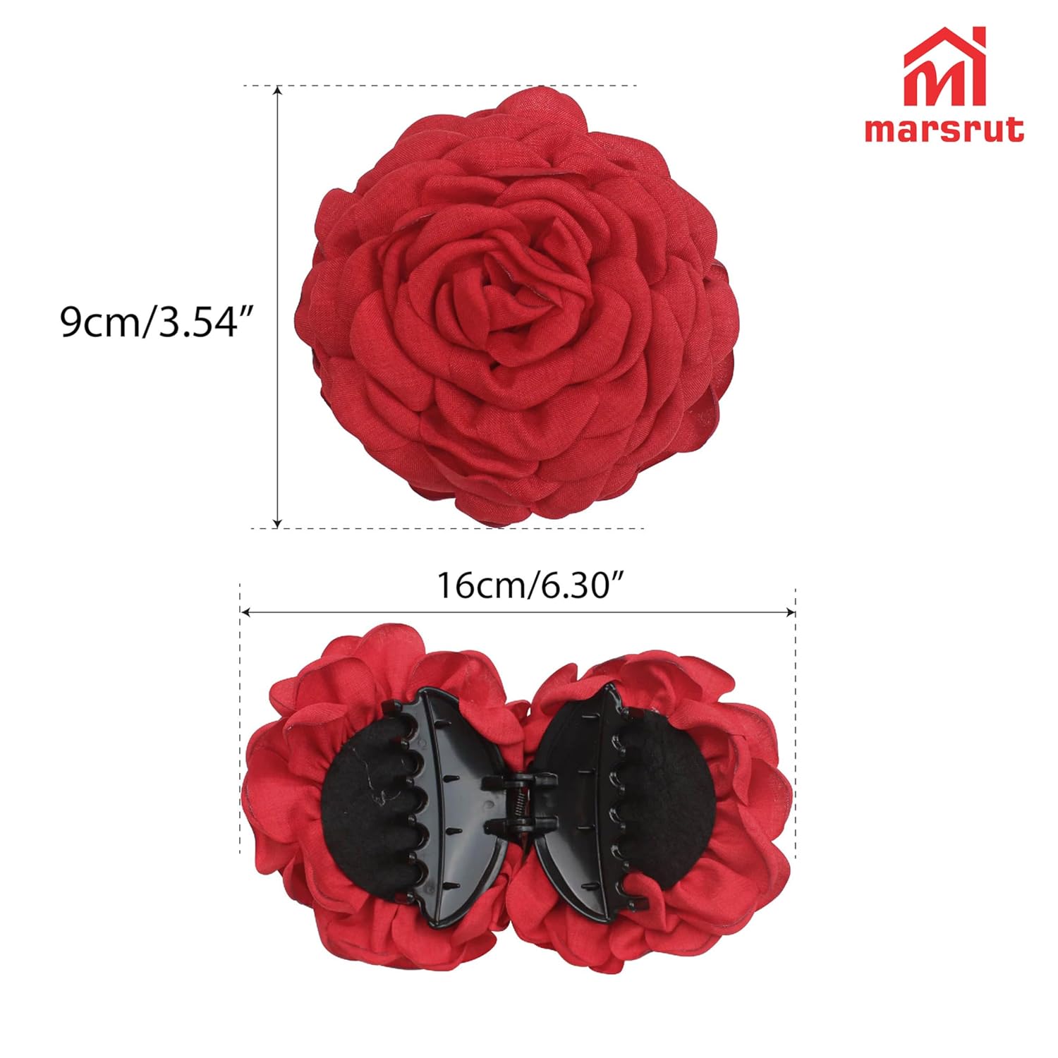 2pcs Rose Hair Clip, Claw with Fabric Flowers for Women's Girls Lady, Elegant Floral Claws Clips Hairpin Barrettes, Large Non Slip Strong Hold, Handmade Boho Fashion Headwear Accessories, Red Black - Image 2