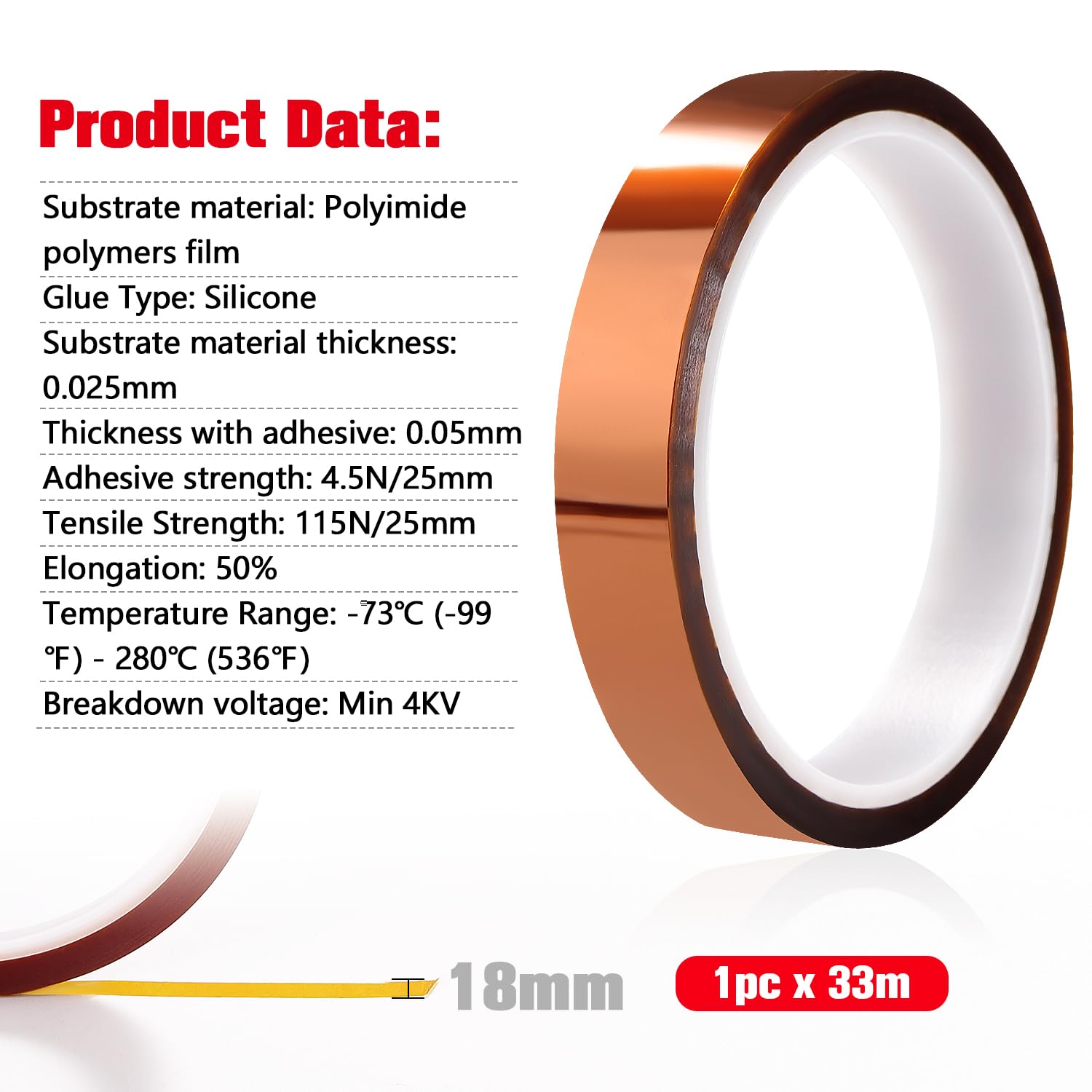 YIXISI 18mmx33m High Temperature Tape, Kapton Tape, Polyimide Tape, Sublimation Tape, Thermal Transfer Tape - Image 2