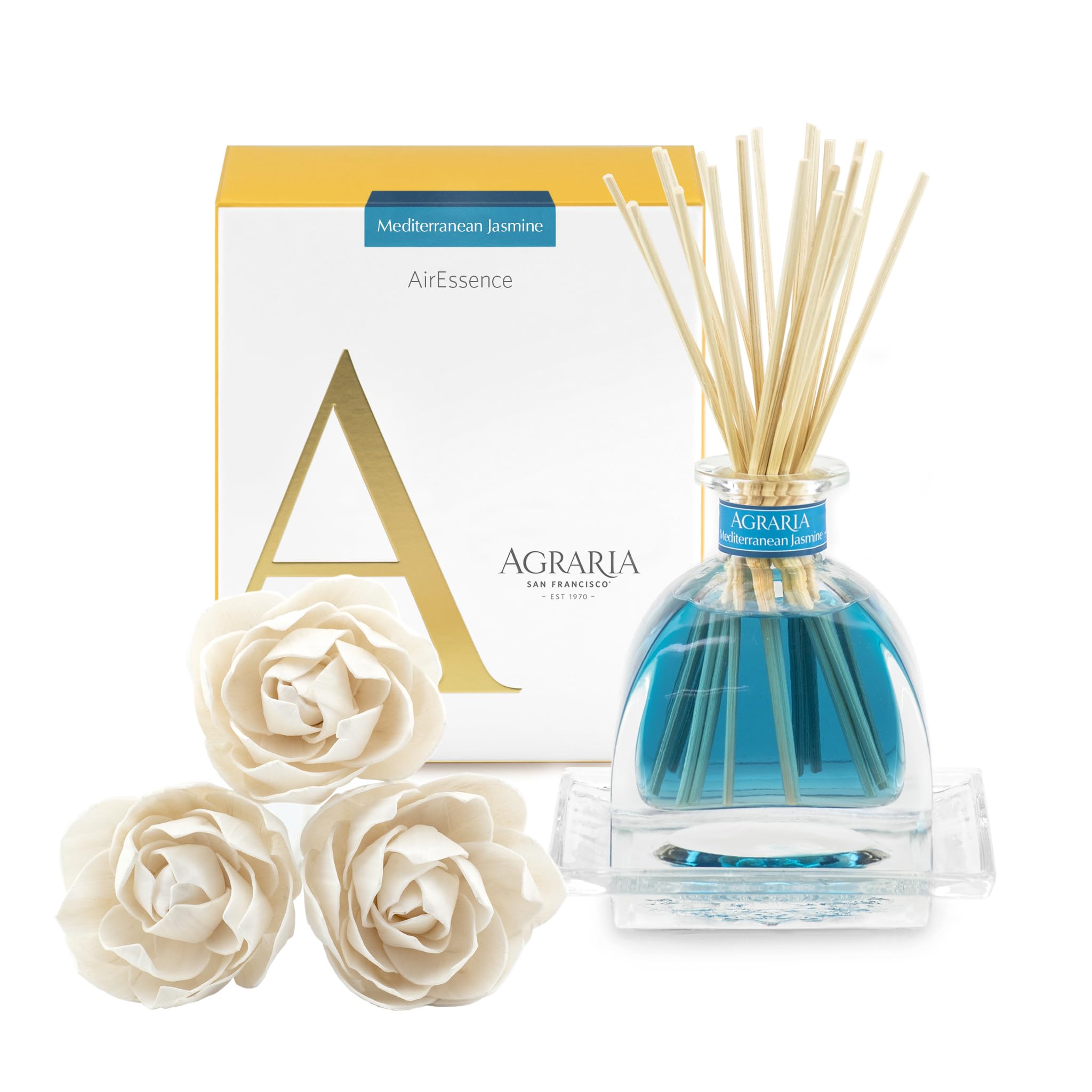 AGRARIA AirEssence Flower and Reed Diffuser Set, Handmade Sola Flower Botanical Home Fragrance Set, Scented Oil Reed Diffuser Gift for All Occasions