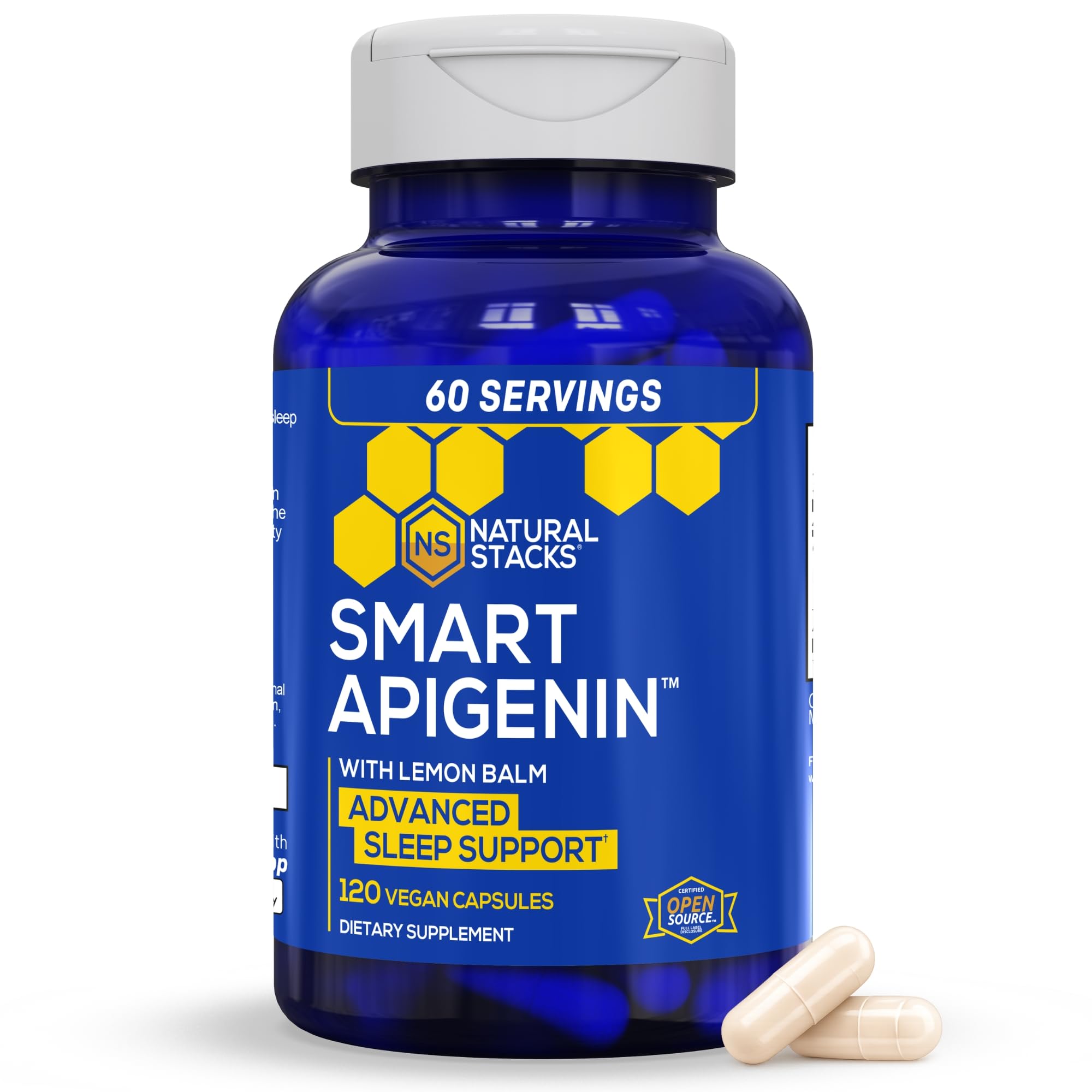 Smart Apigenin Sleep Supplement, Melatonin Free Sleep Support, 60 Servings | With 600mg Lemon Balm & Passion Flower - Supports Relaxation & Stress Relief - 120 Capsules