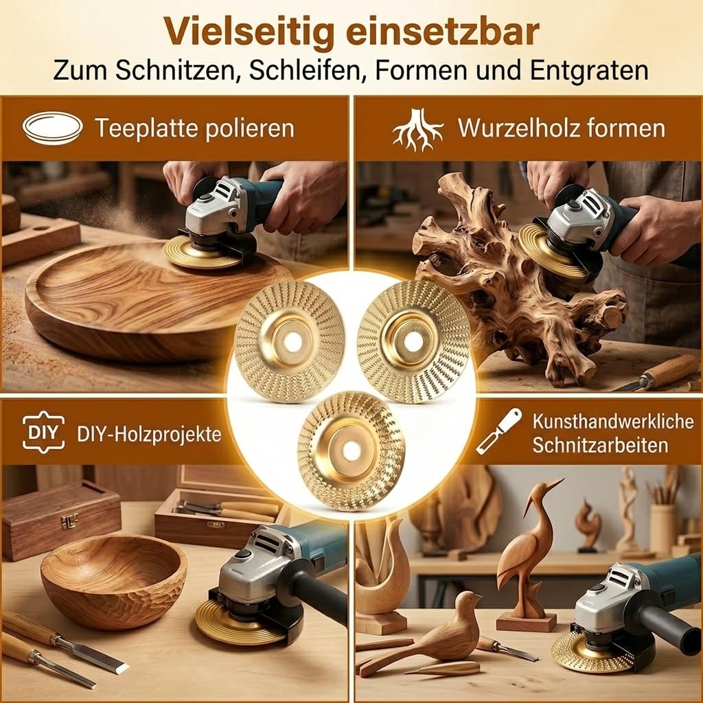 Wolframcarbid Schleifer,Holzschleifscheibe für Winkelschleifer,Schleifscheibe–Wolframkarbid-Rad,Holzbearbeitungswerkzeug für Winkelschleifer zum Formen,SchleifenundSchneiden,Schnitzen,Polieren (3pc)