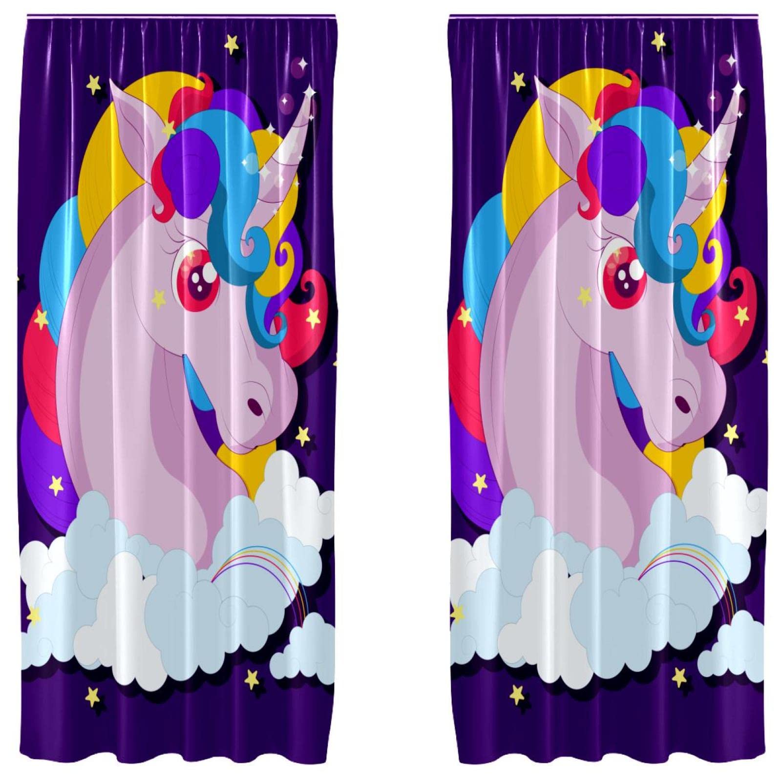 Cortinas opacas de unicornio morado de 55 x 84 pulgadas para decoración de dormitorios