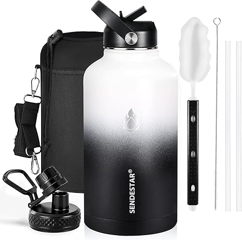 Miniatura 49 de SENDESTAR Botella de agua de boca ancha de acero inoxidable de 24 onzas, doble pared aislada al vacío, botella a prueba de fugas con tapa flexible