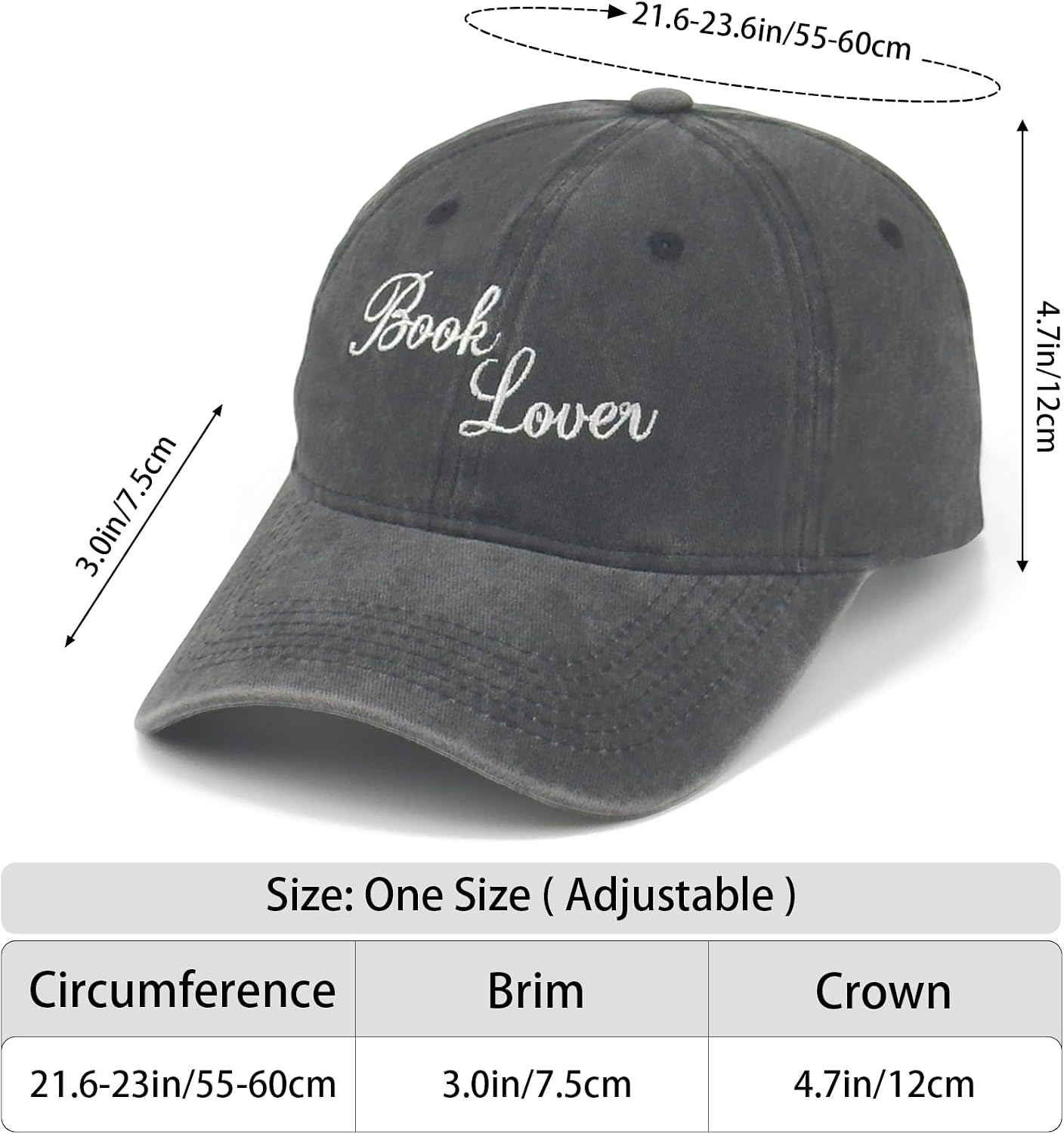 Funny Embroidered Vintage Baseball Cap for Book Lovers, Adjustable Cotton Dad Hat for Men Women Gifts image 4