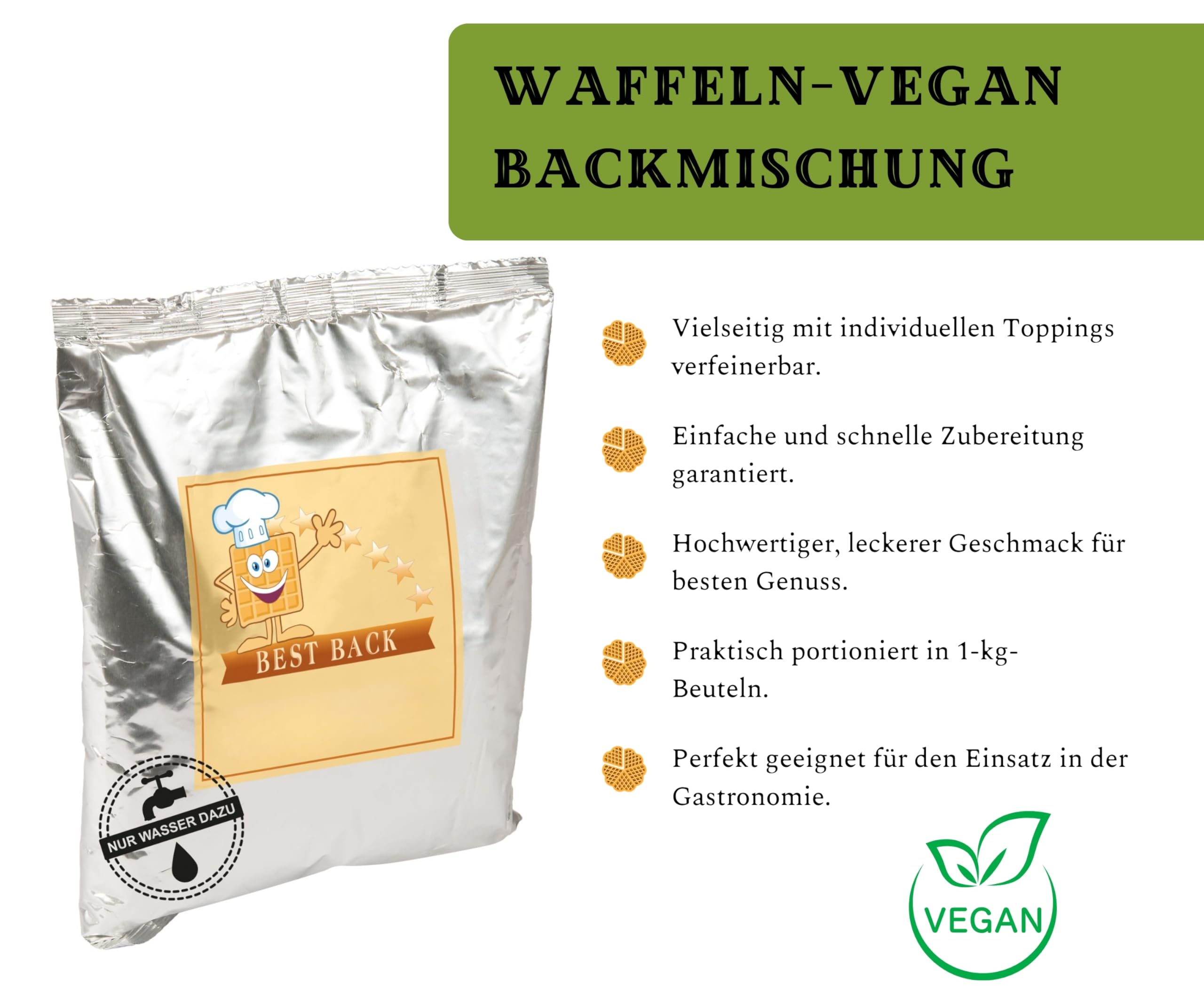 BEST BACK Vegane Waffel Backmischung 5 kg, 5er Pack (1kg)
