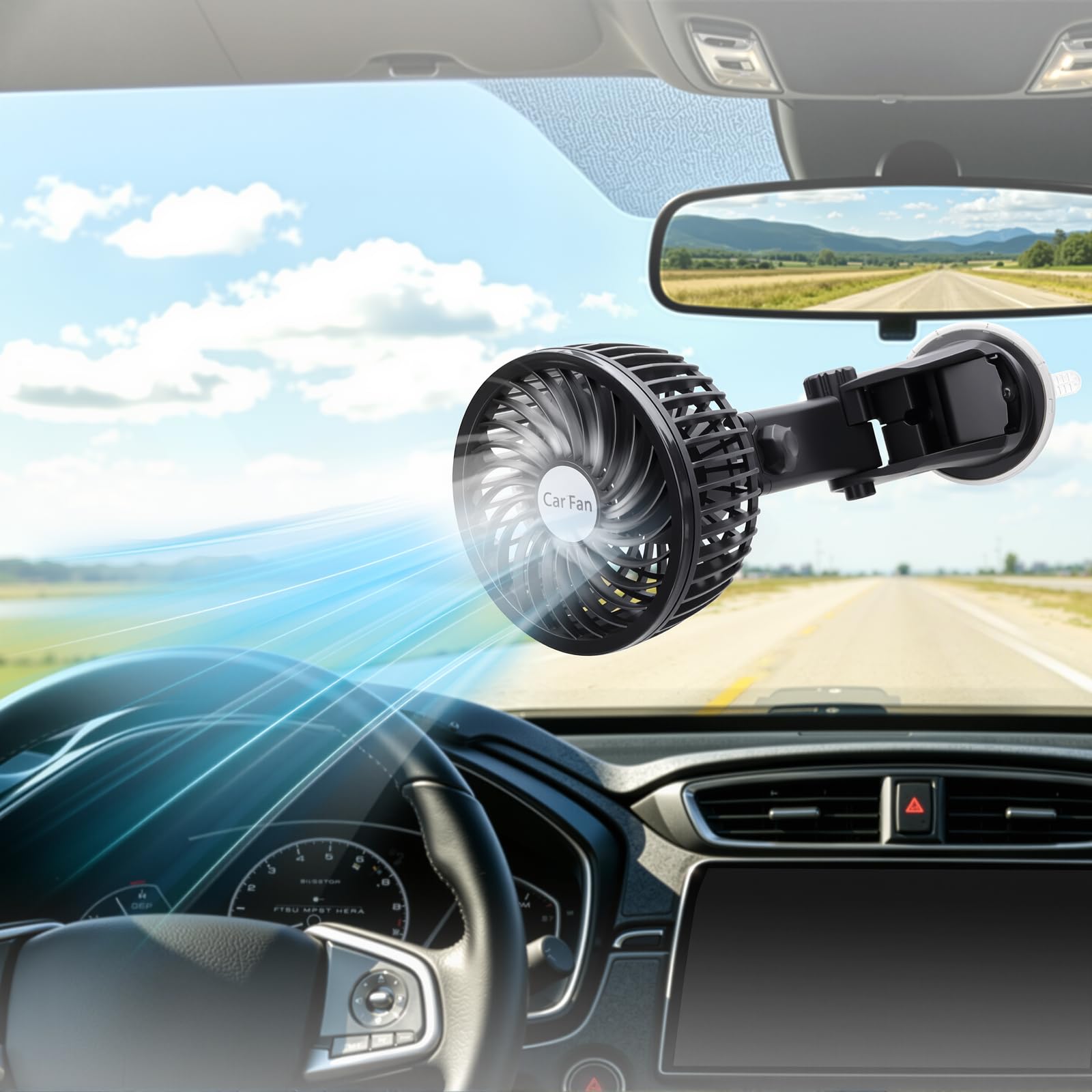 D-Lumina Ventilateur de voiture rotatif à 360°, montage sur allume-cigare, portable, silencieux, avec 2 vitesses réglables pour camions, bateaux, voitures, véhicules (ventouse), climatiseur d'air pour