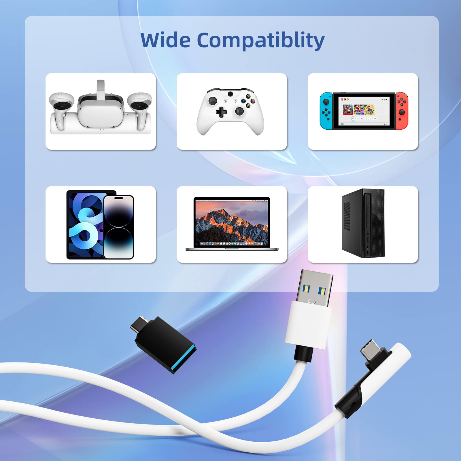 Cable de enlace Tiergrade 5M compatible con Meta Quest 3/Quest 2/Pro, PICO4/Pro, cable de PC con transferencia de datos de 5 Gbps, USB 3.0 a cable de tipo para auriculares VR y PC para juegos — view 7