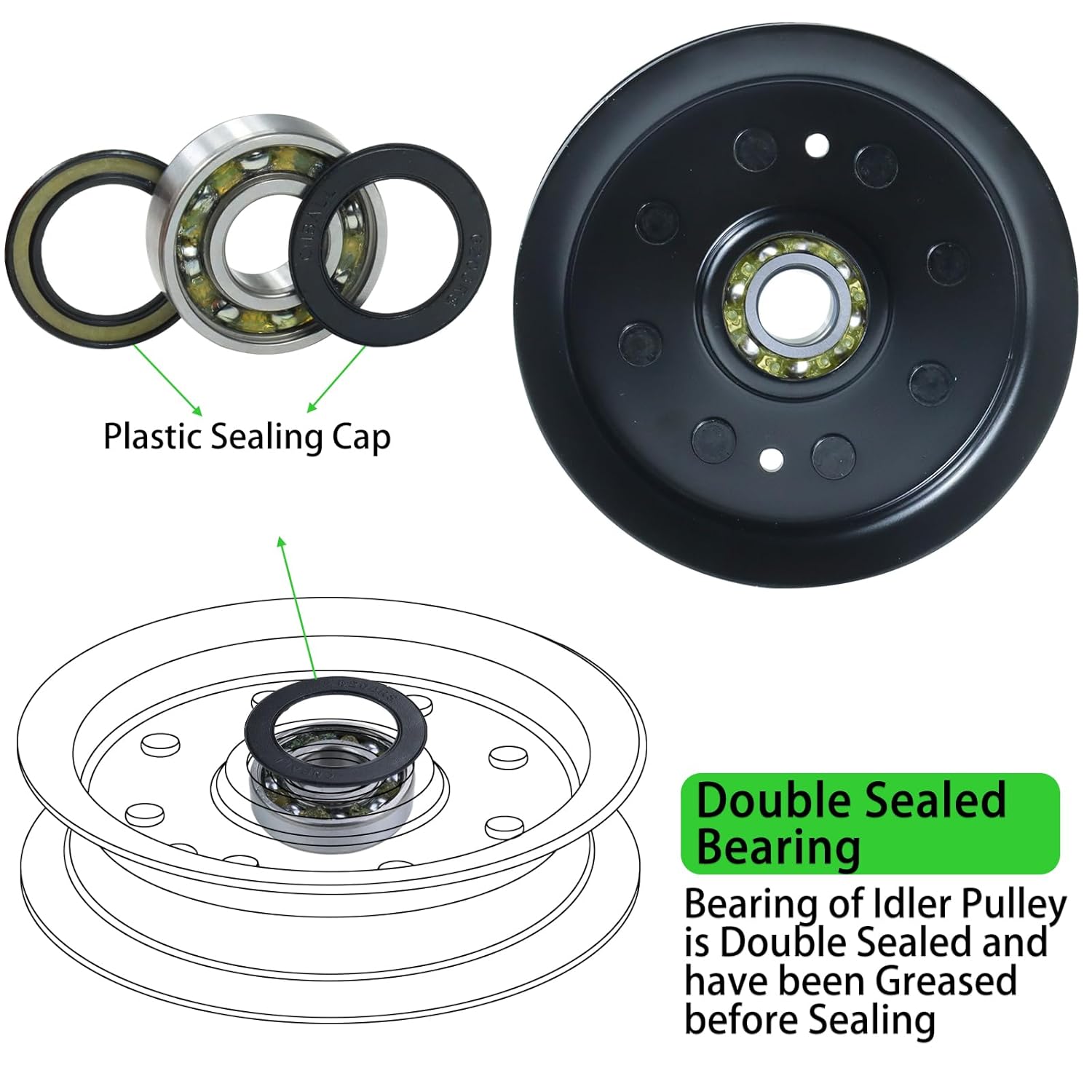 2 Pack 132-4718 Pulley Replaces Toro eXmark 1-603843 Flat Idler Pulley 116-3626, 132-7543, E603843 for Toro Z147, Z153, Z149, Z150, X4850, X5450, XS5450, XS4850, ZX5400, ZX4800, ZX4820 Decks