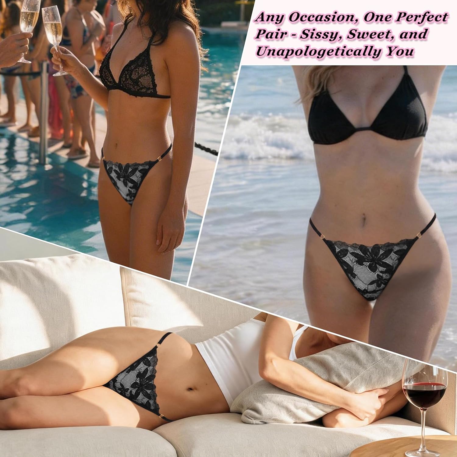 Rhinestone Tanga Tucking Gaff Thong Panties