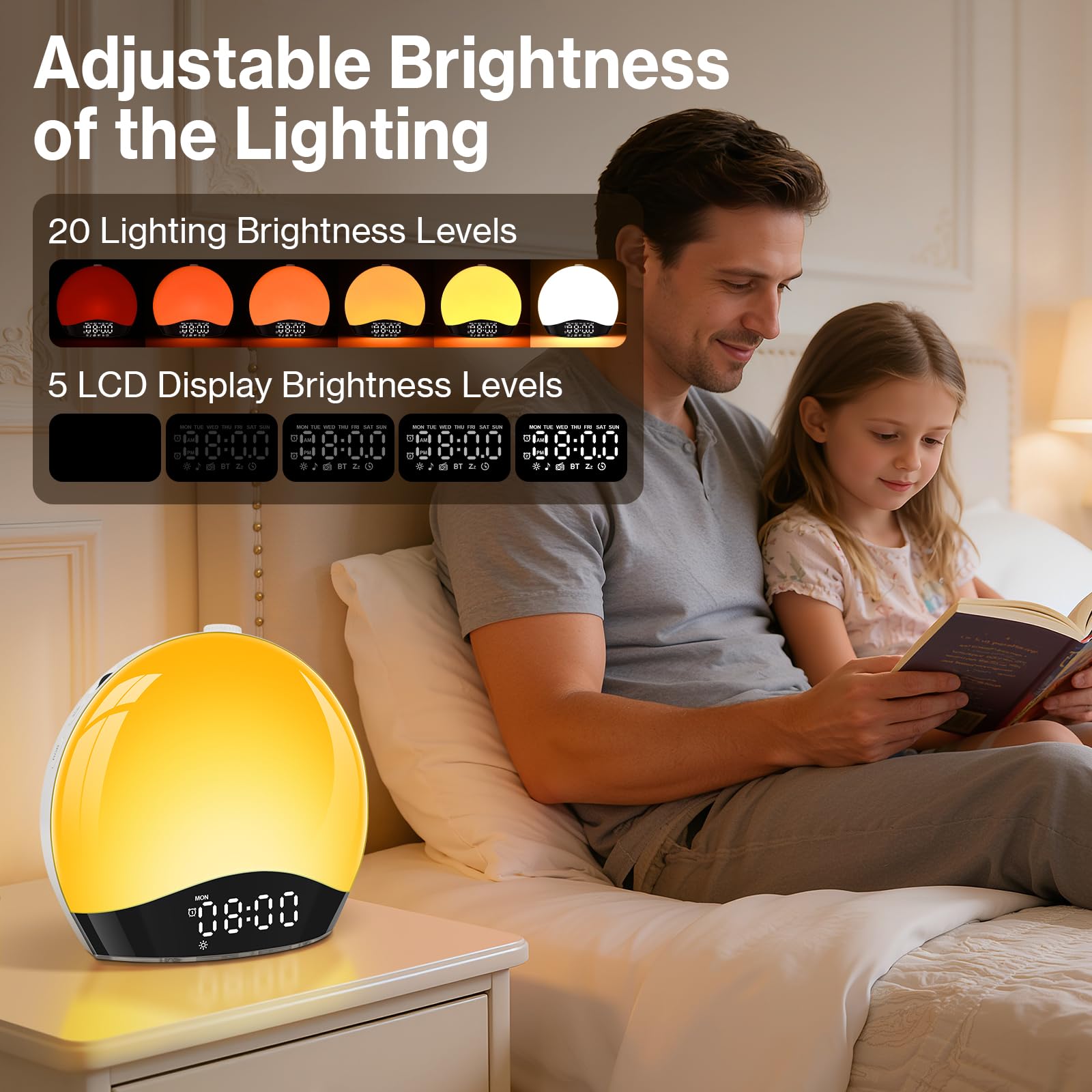 Eveil Lumière Simulateur D'aube Sur Lampe De Chevet LED, 2 Alarmes Avec Fonction Snooze, 17 Couleurs De Lumière, 22 Sons Naturels, 20 Niveaux De Luminosité, Éclairage D'ambiance, Lampe De Chevet