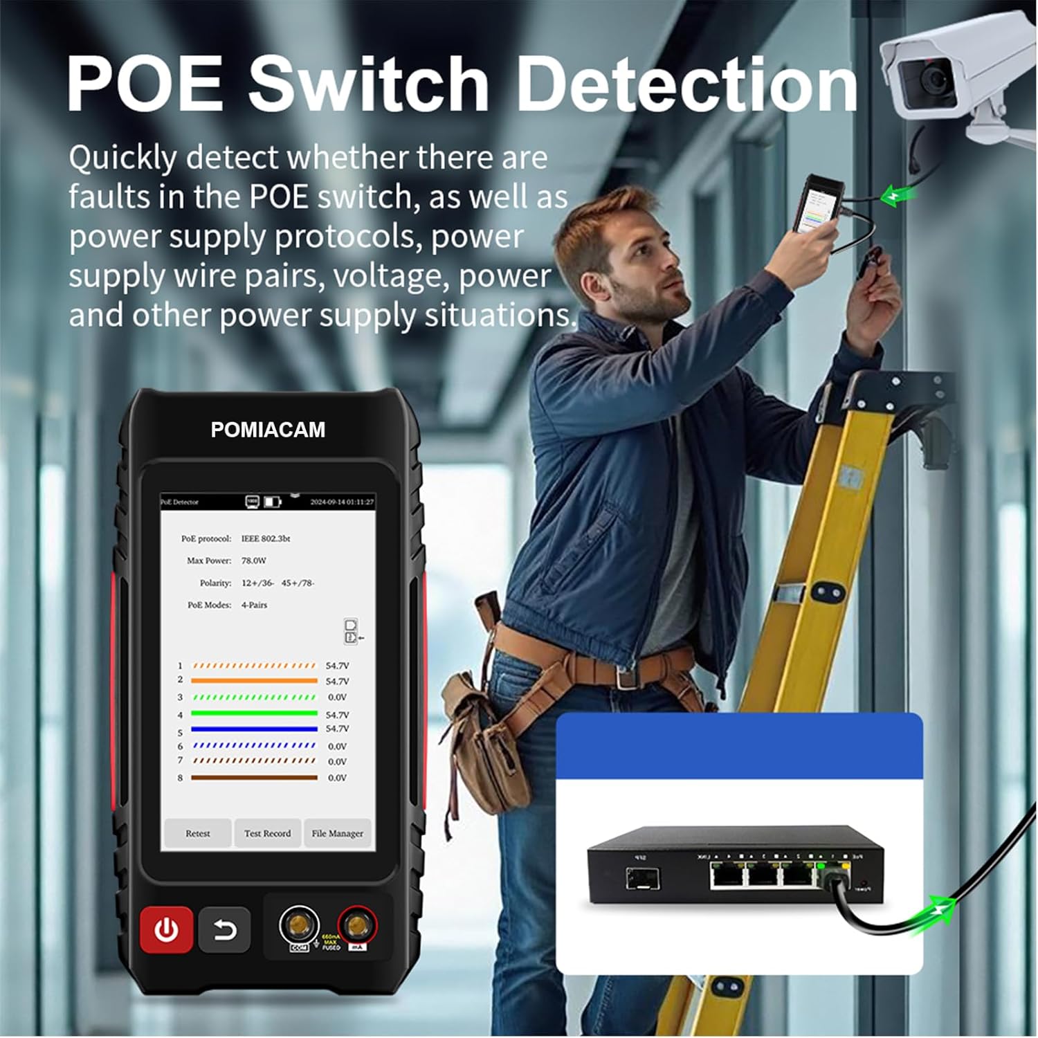 Network Cable Tester, UTP Cable Tester, Ethernet Cable Tracker, 4-inch IPS Touchscreen, VFL OPM DMM TDR, Level Meter, PoE++ Detection, RJ45 TDR, Cable Length Measurement, Network Tools LT-600T