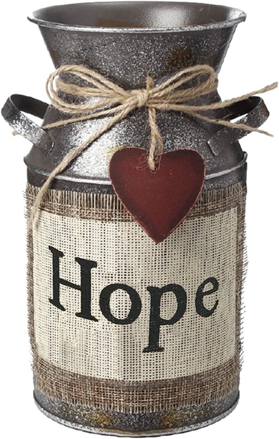 HIDERLYS 7.5" High Rustic Decorative Vase with Greetings and Rope Design, Met...