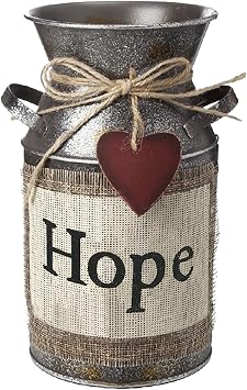IDoall 7.5" High Rustic Decorative Vase Greetings Rope Design, Metal Milk Can Country Jug Living Room, Bedroom, Kitchen Hope