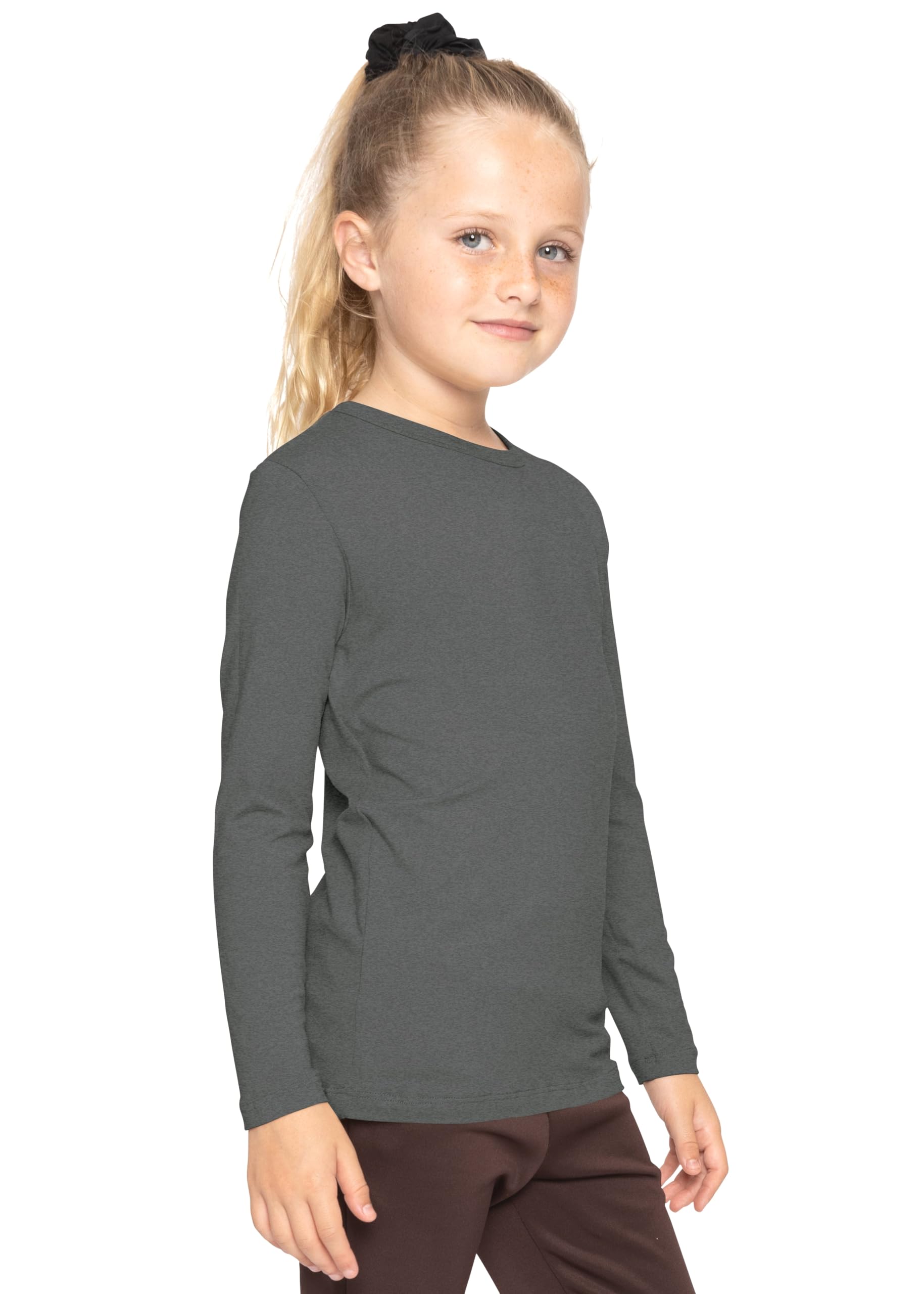 Shirts for Girls Long Sleeve Crew Neck Top, Hoodie or 3/4 Sleeve Soft Stretch Kids Lightweight Size 2-16