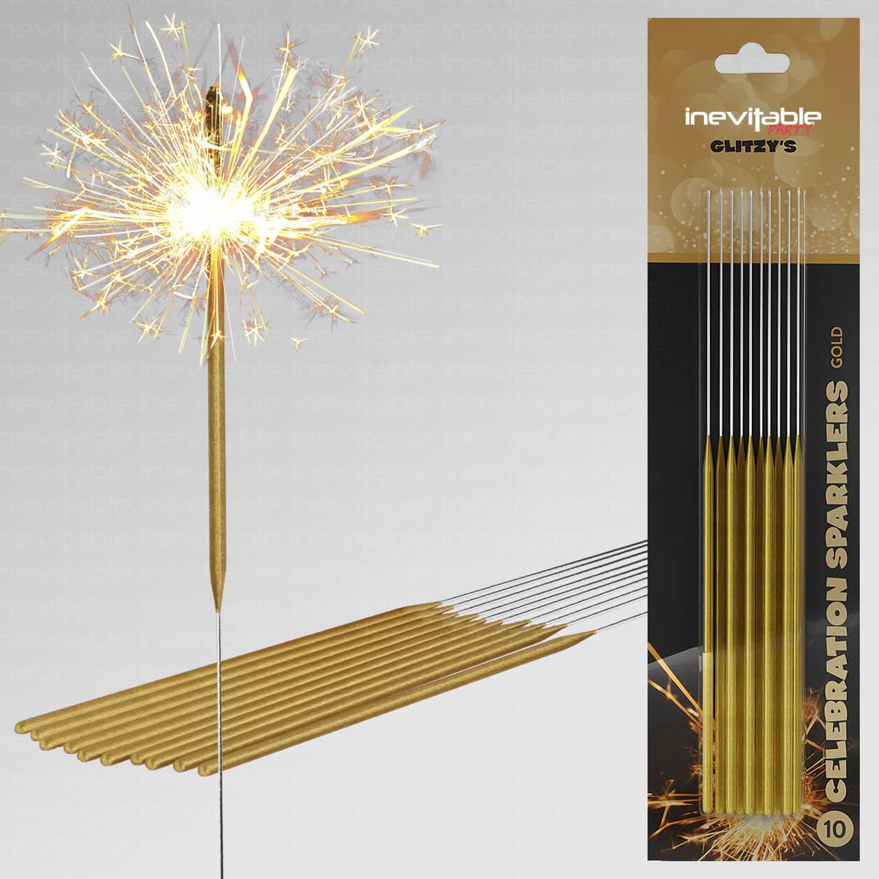 12 Packs of 10 x 18cm (7") Glitzy Celebration Sparklers for Indoor or Outdoor Use | Metallic Colour Coated Sparklers in Gold, Rose Gold or Silver | Great for Any Occasion (Gold, 120)