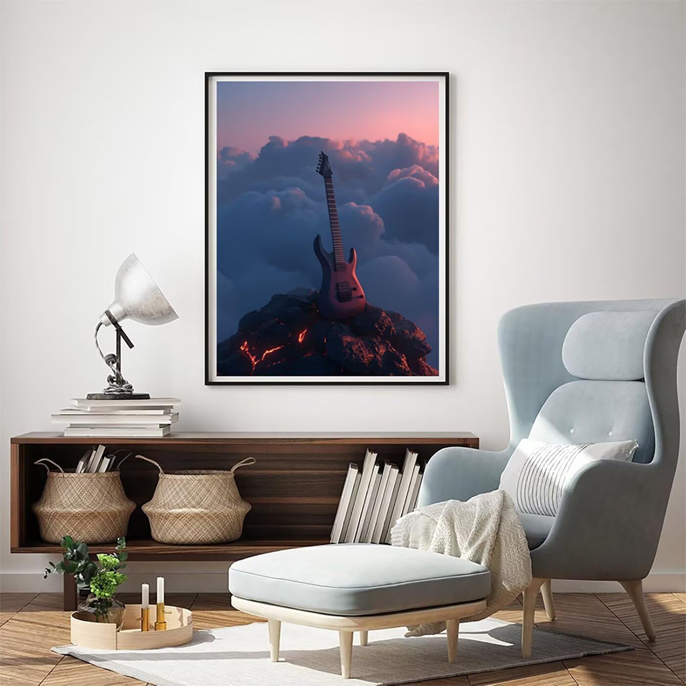 Landschaft Gitarre Malen Nach Zahlen Erwachsene, Paint by Numbers Adult Set, Heimwerk Malen Nach Zahlen Kinder Mit Rahmen, Pinsel und 36 Acrylfarbe für Deko Wohnzimmer Geschenke 60 x 80 cm BJHDK888