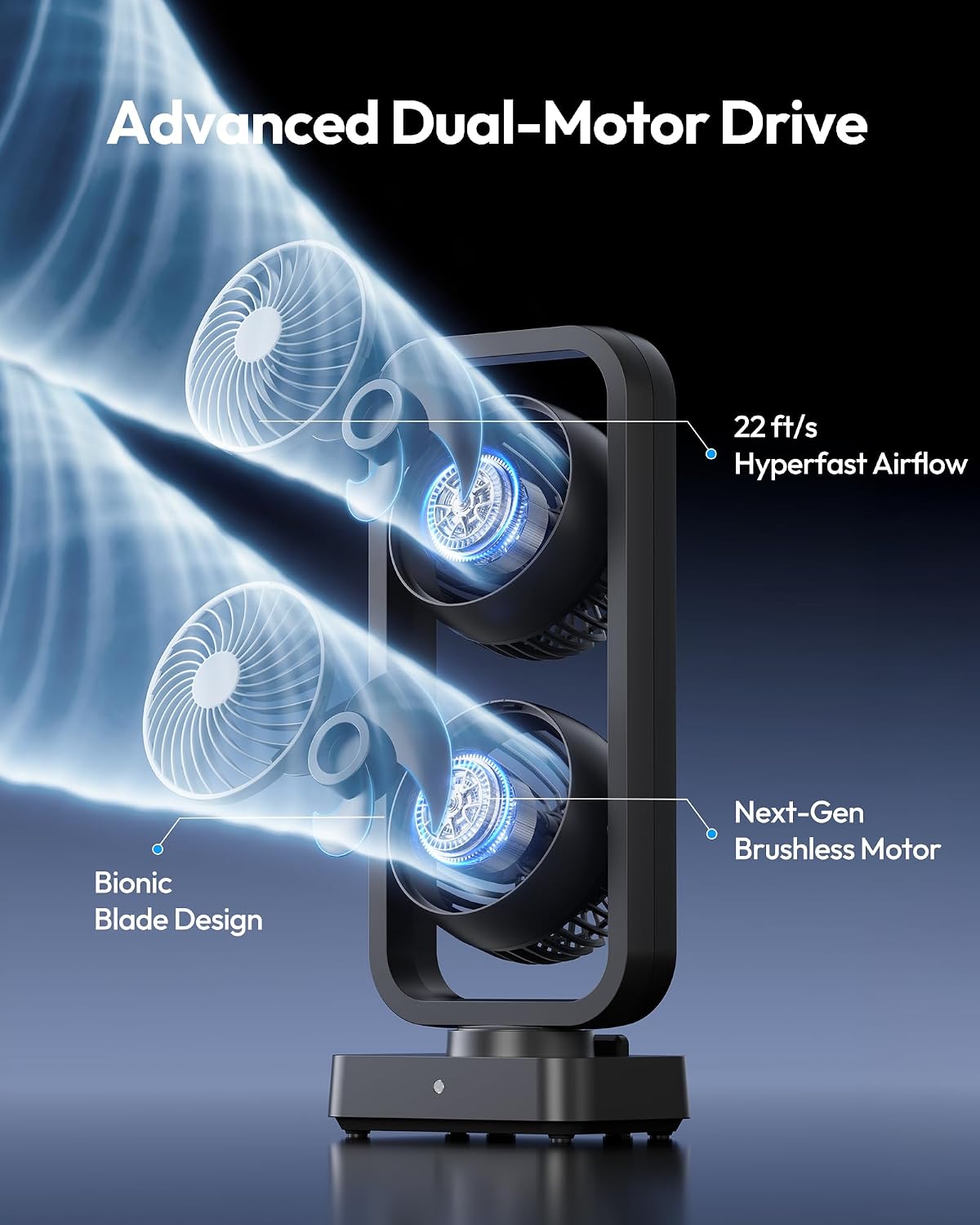 Gaiatop Tower Fan, 310° Tilt Oscillating Desk Fans, 22 ft/s Standing Fan for Bedroom with Remote, 5.9 ft Cable, Fans That Blow Cold Air, 90° Oscillating, 8H Timer, Home Office Table Floor, 16"H, Black