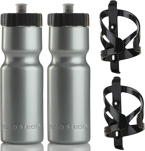 Vista 14 de Bike Water Bottle Holder & Bottle Combo – 2-Pack 22 oz Sports Squeeze Bottles with Pull Top Cap & Easy-Install Bike Cage – Made in USA – 50 Strong