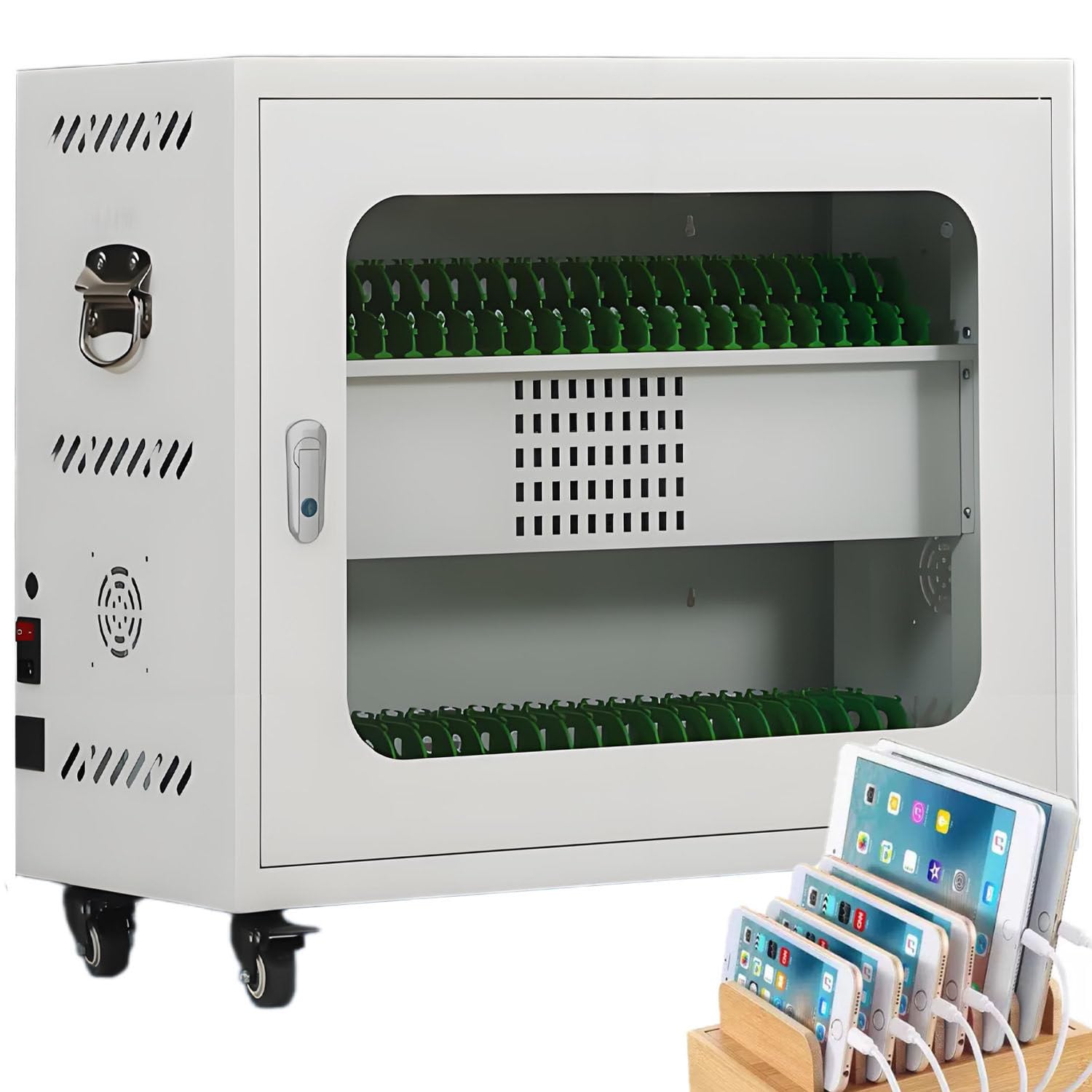 Carrello per stazione di ricarica USB con lucchetto per 30 dispositivi, ideale per studenti e dipendenti in ambienti educativi e in ufficio